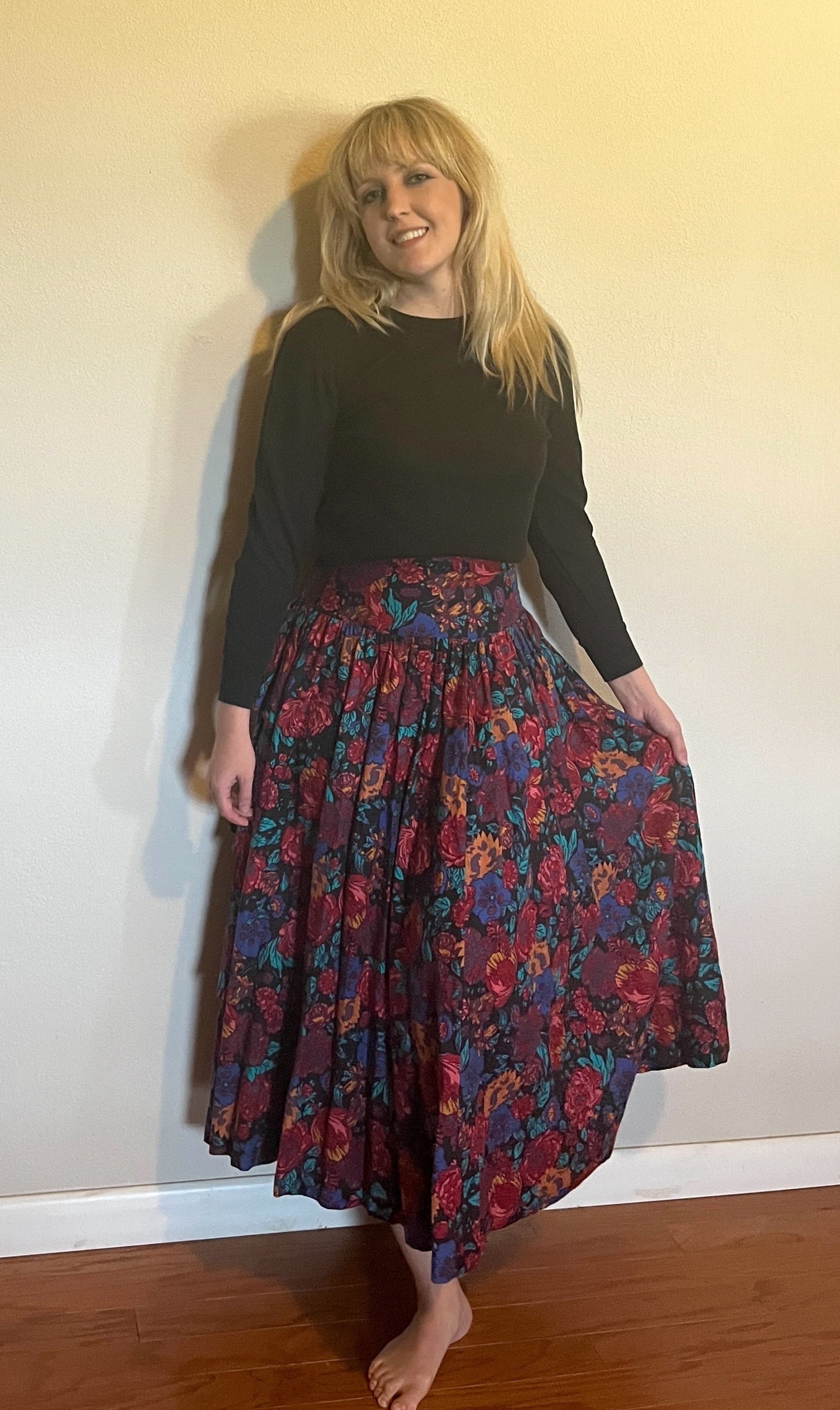 Vintage 1980's "Laura Ashley" Asymmetrical Floral Maxi Skirt