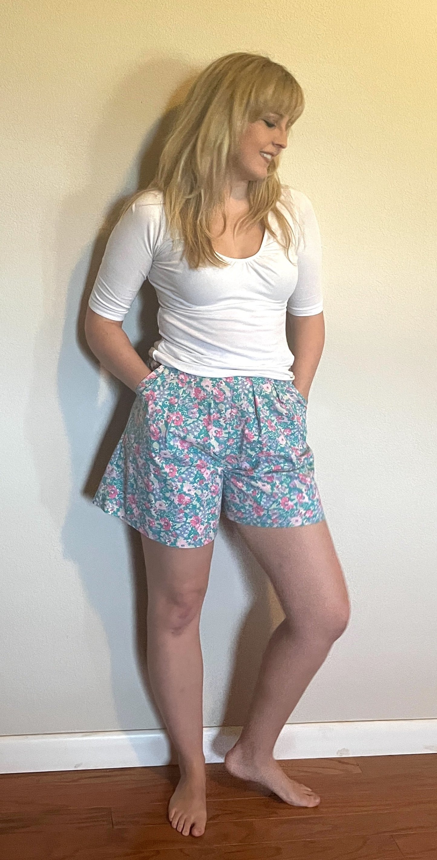 Vintage 1980's "Laura Ashley" Turquoise & Pink Floral Shorts