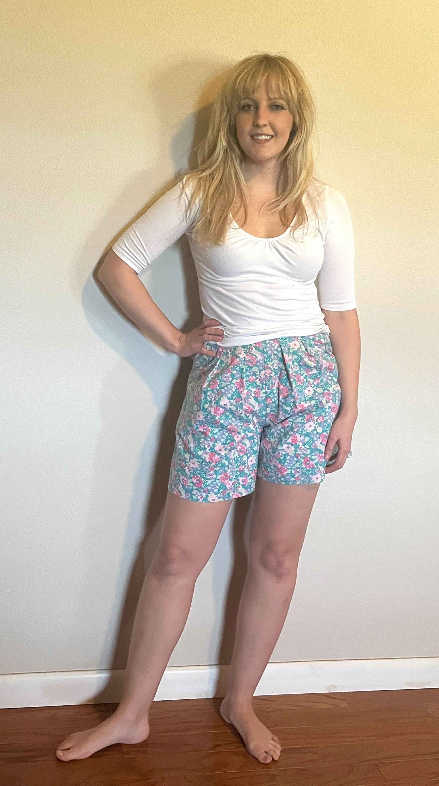 Vintage 1980's "Laura Ashley" Turquoise & Pink Floral Shorts