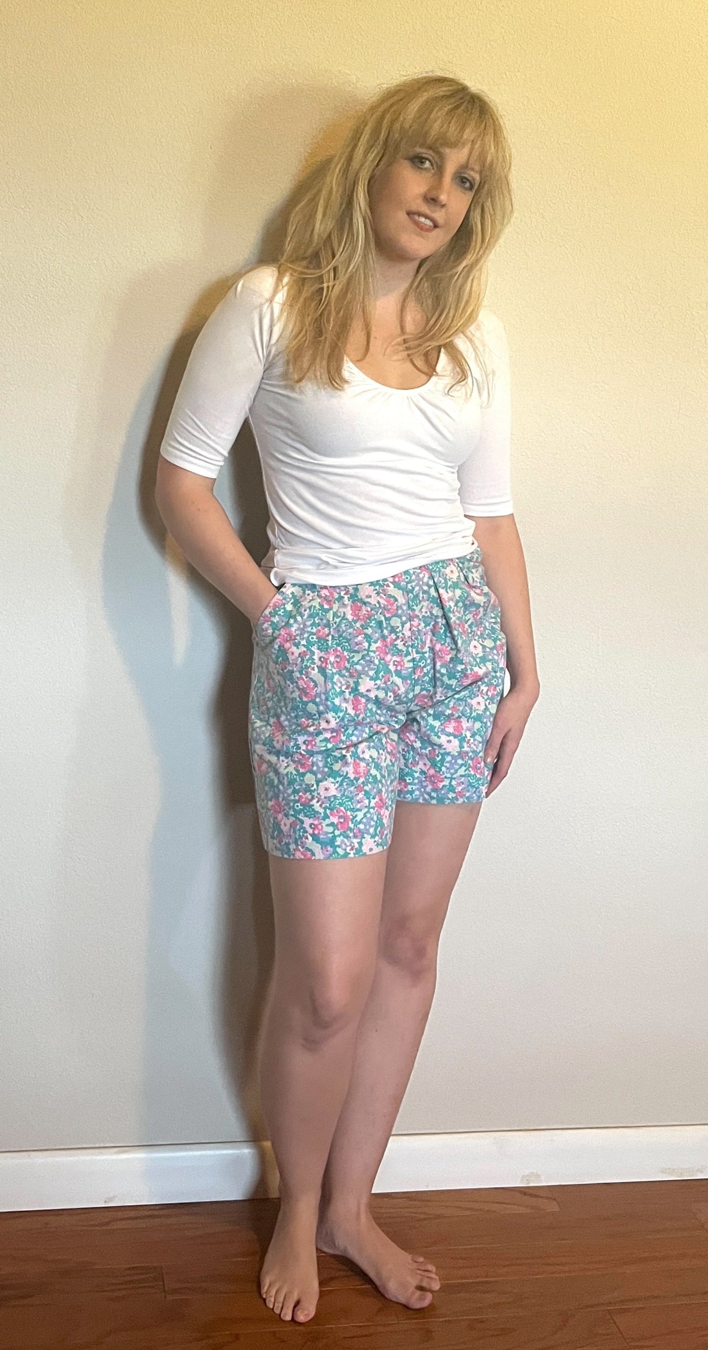 Vintage 1980's "Laura Ashley" Turquoise & Pink Floral Shorts