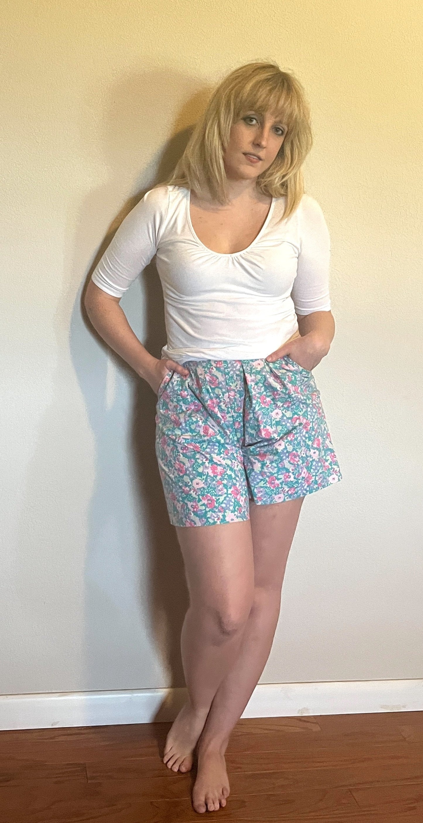 Vintage 1980's "Laura Ashley" Turquoise & Pink Floral Shorts