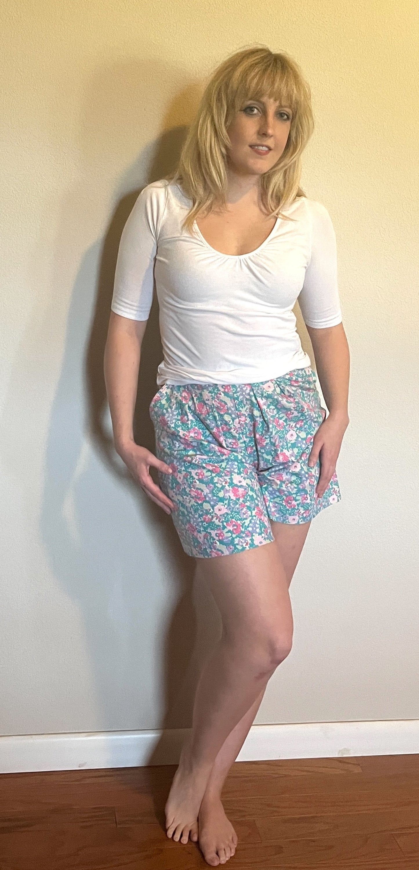 Vintage 1980's "Laura Ashley" Turquoise & Pink Floral Shorts
