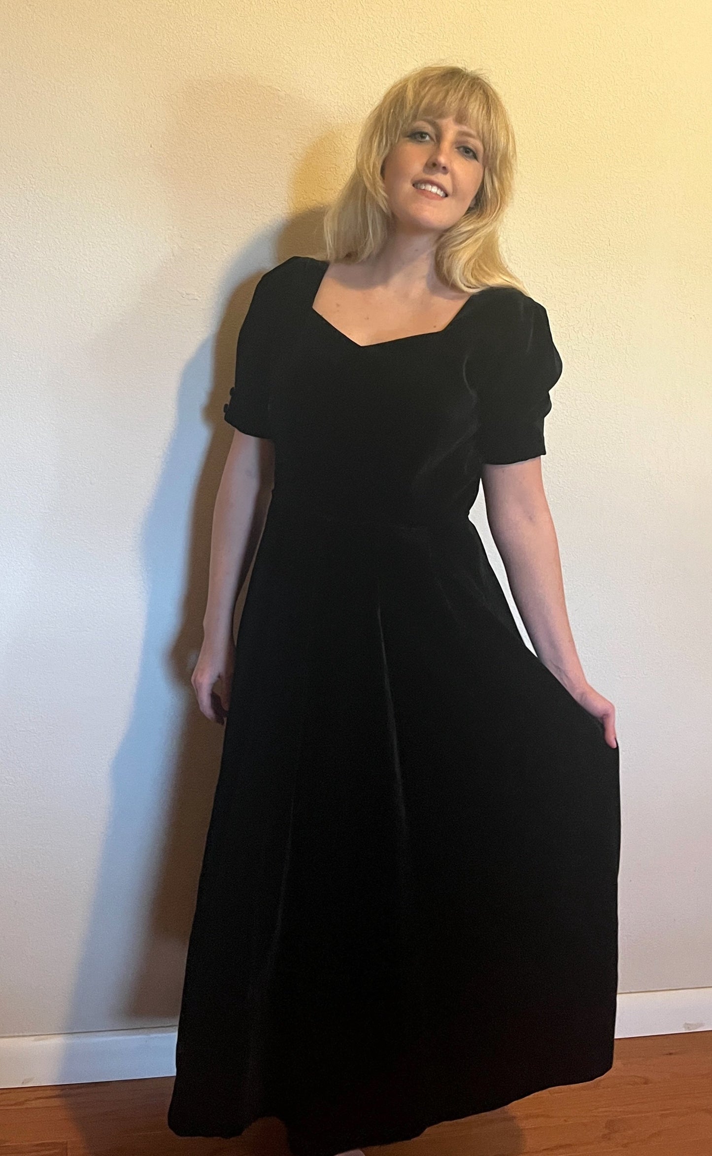 Vintage 1980's "Laura Ashley" Black Velvet Dress