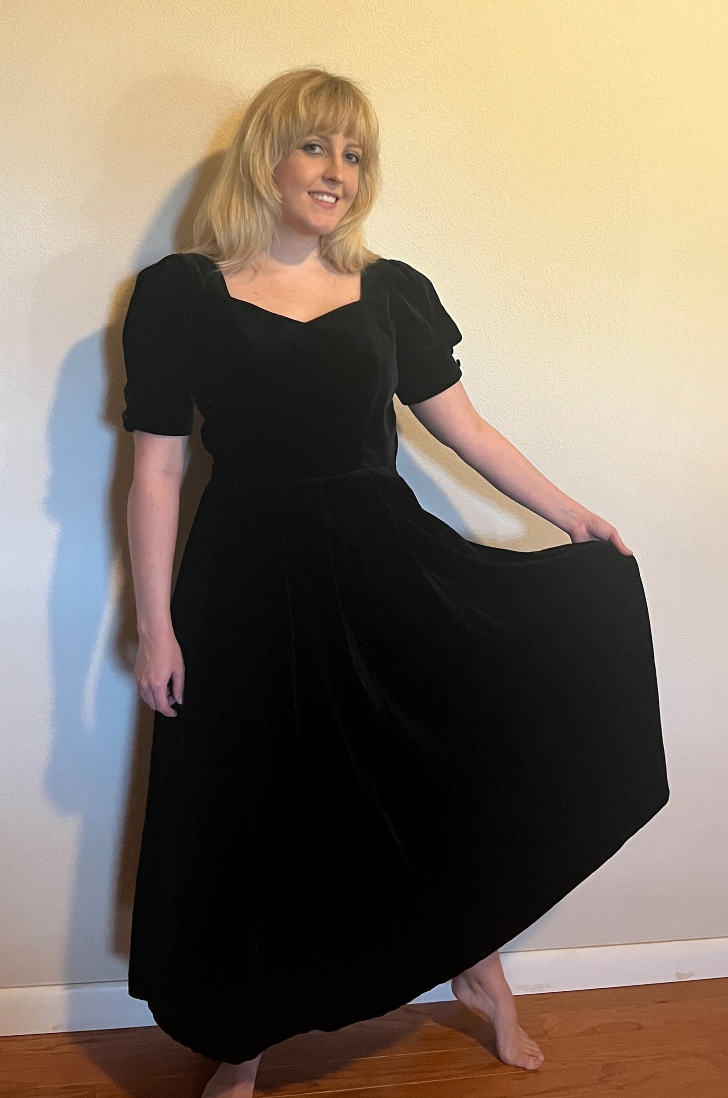 Vintage 1980's "Laura Ashley" Black Velvet Dress