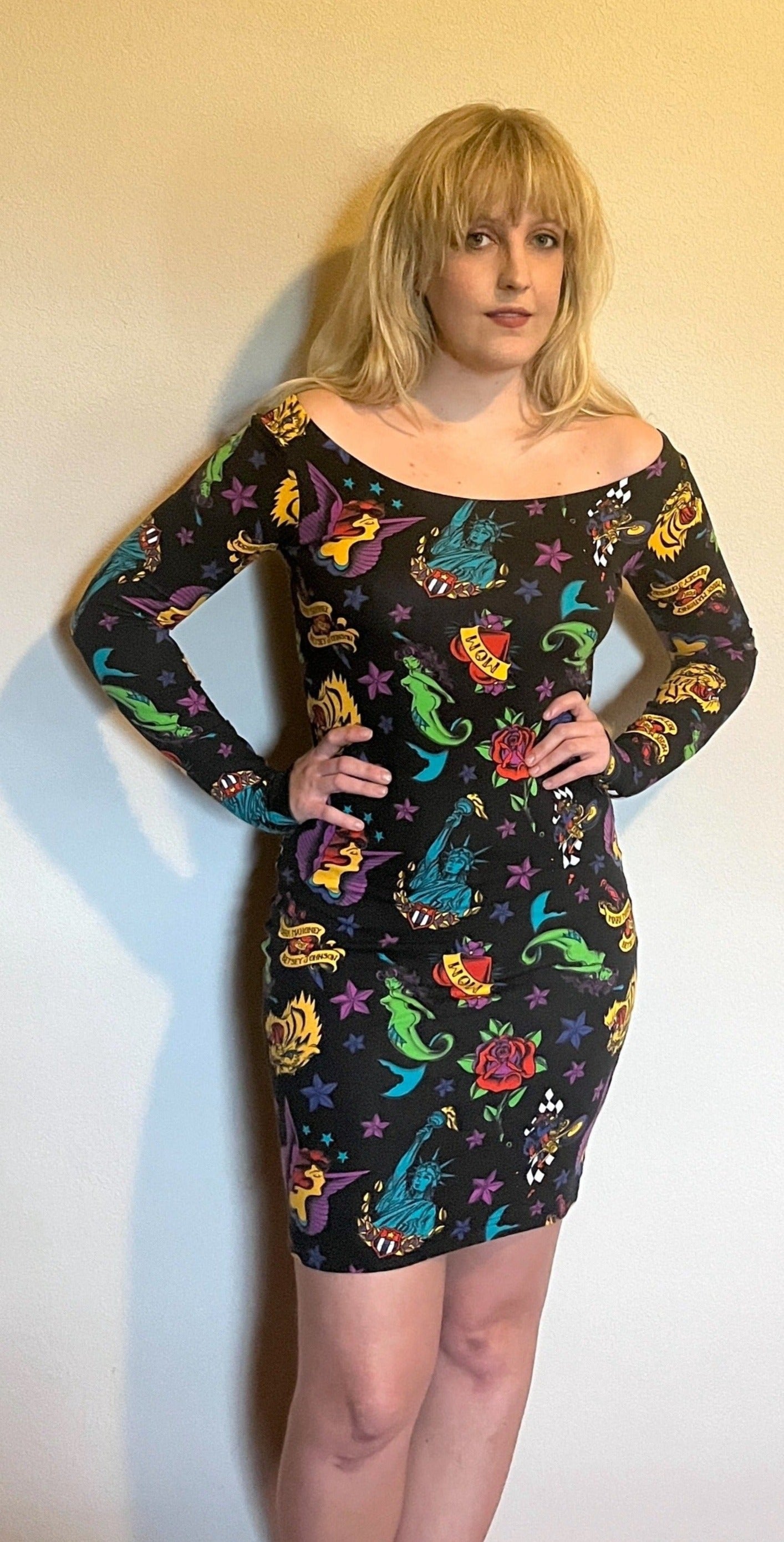 tattoo print bodycon dress Plumeria With White Polynesian Tattoo Pattern Long Sleeve Bodycon Dres