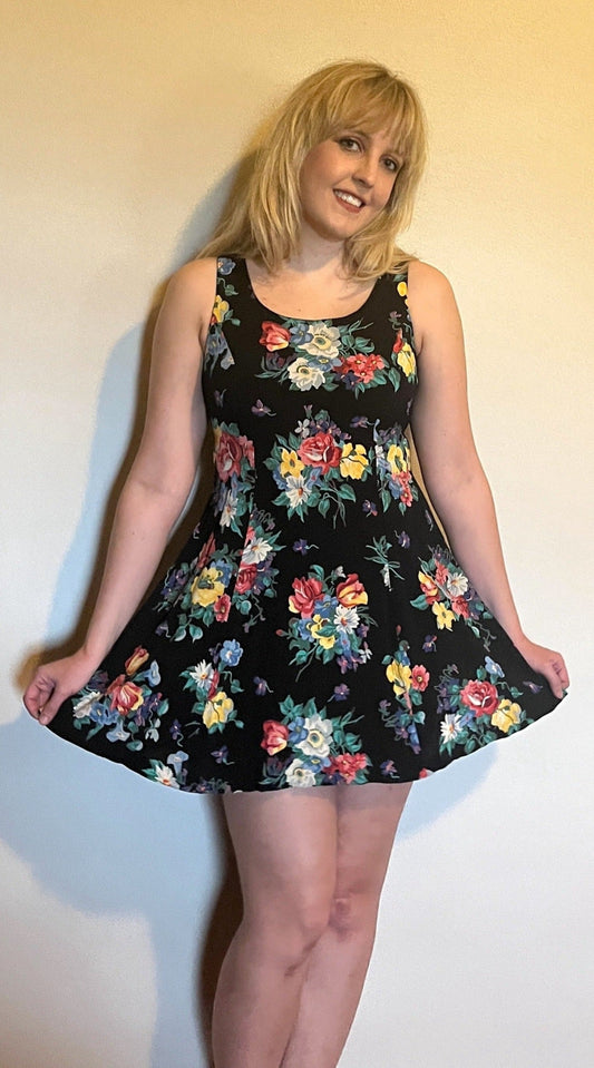 Vintage 1990's "Betsey Johnson" Black Floral Mini Dress