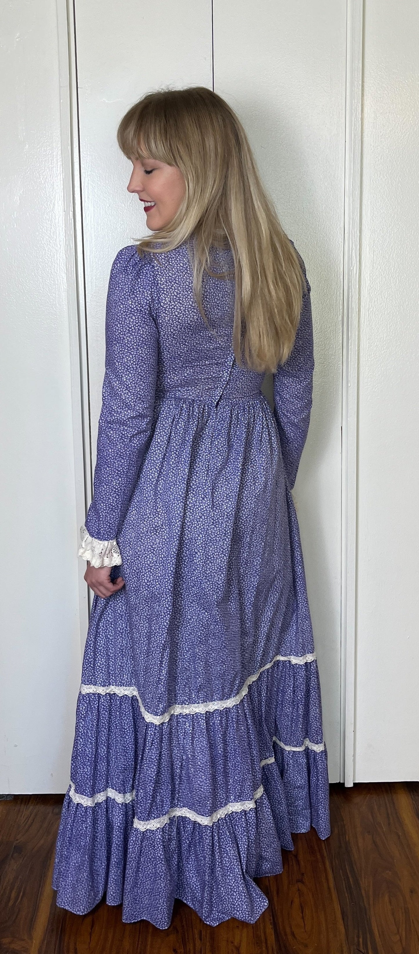 Vintage 1970's "Gunne Sax by Jessica McClintock" (Bicentennial Collection) Blue Calico Long Sleeve Maxi Dress