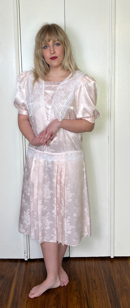 Vintage 1980's "Gunne Sax by Jessica McClintock" Pink Drop Waist Dress