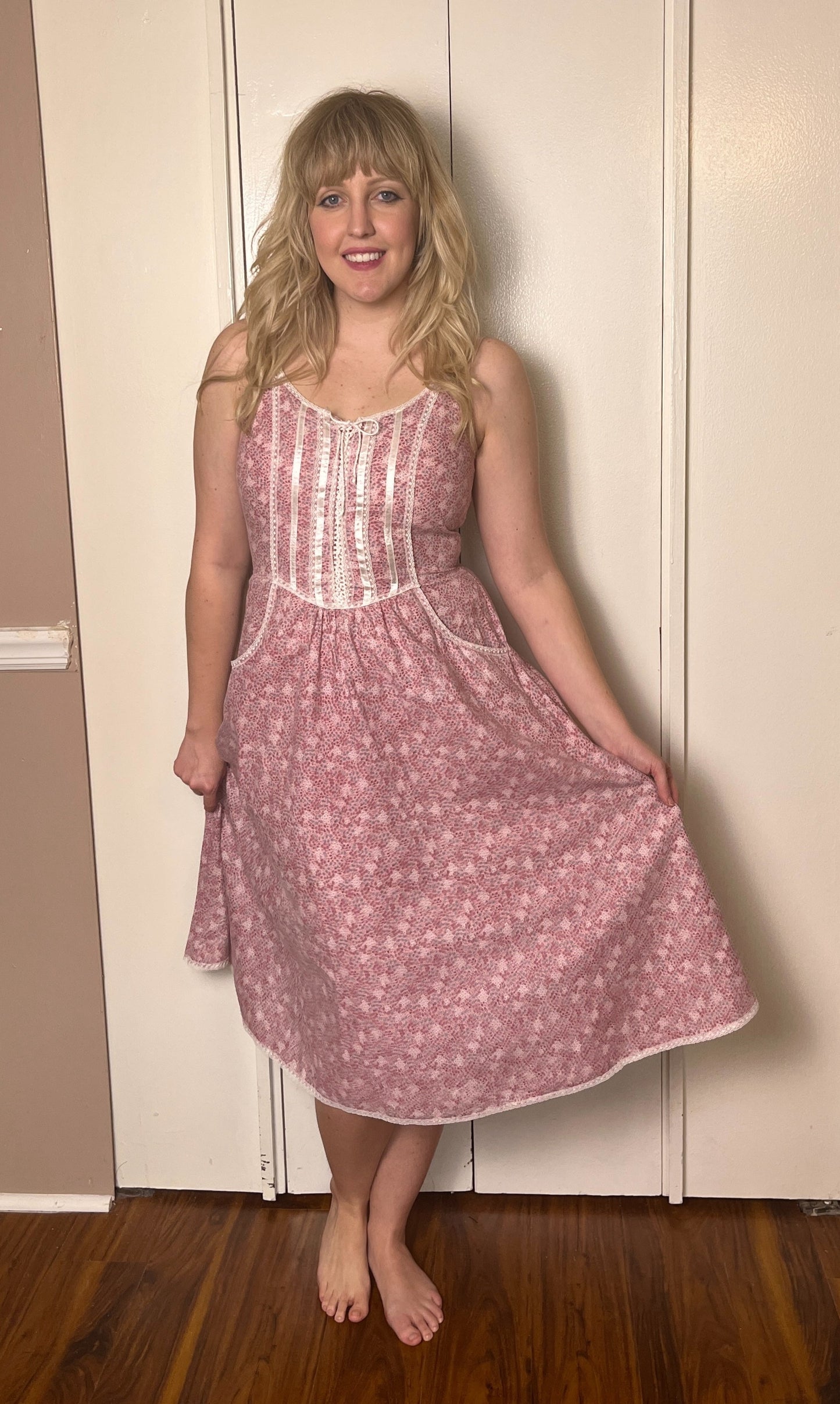 Vintage 1970's "Gunne Sax by Jessica McClintock" Pink Midi Sundress
