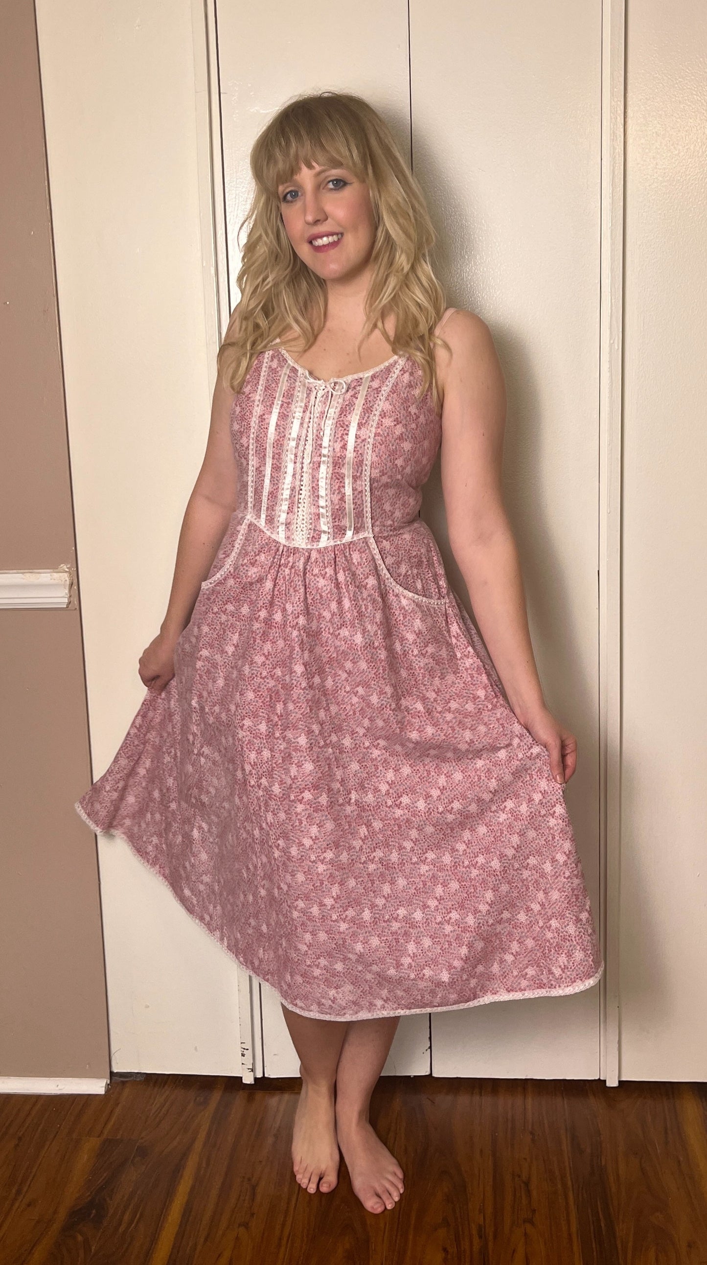 Vintage 1970's "Gunne Sax by Jessica McClintock" Pink Midi Sundress