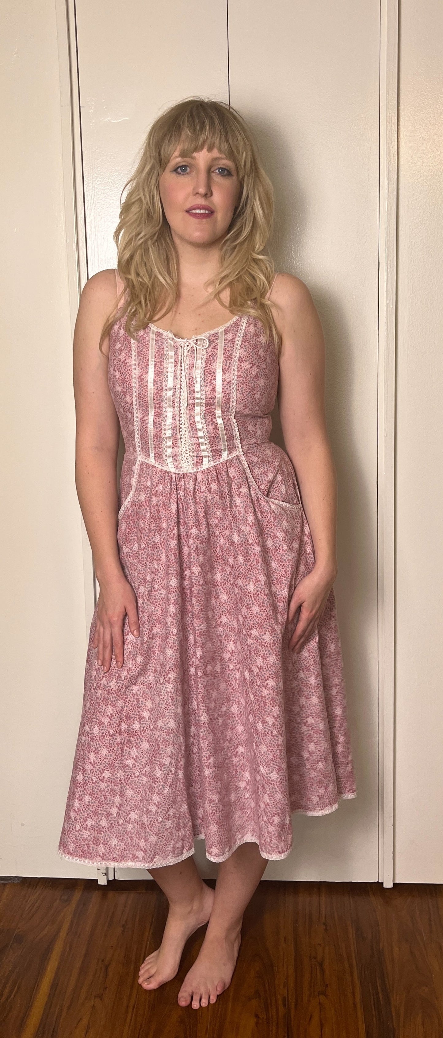 Vintage 1970's "Gunne Sax by Jessica McClintock" Pink Midi Sundress