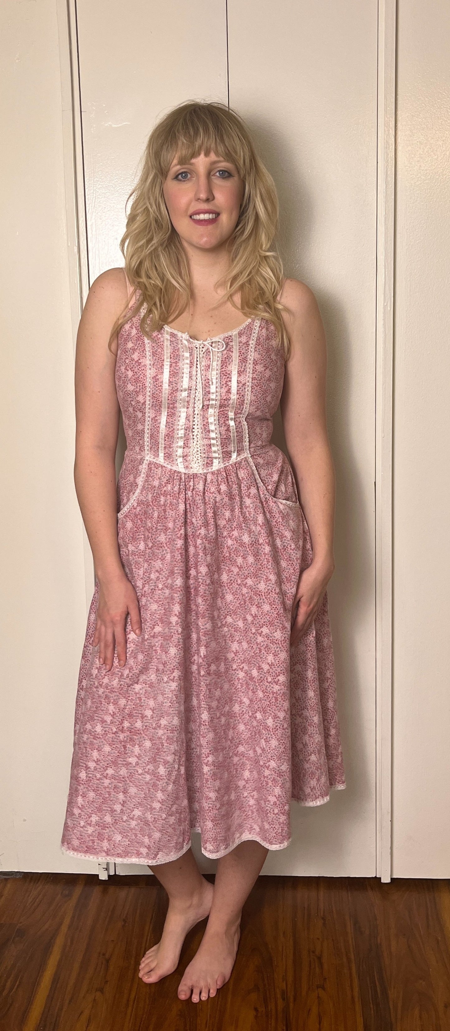Vintage 1970's "Gunne Sax by Jessica McClintock" Pink Midi Sundress