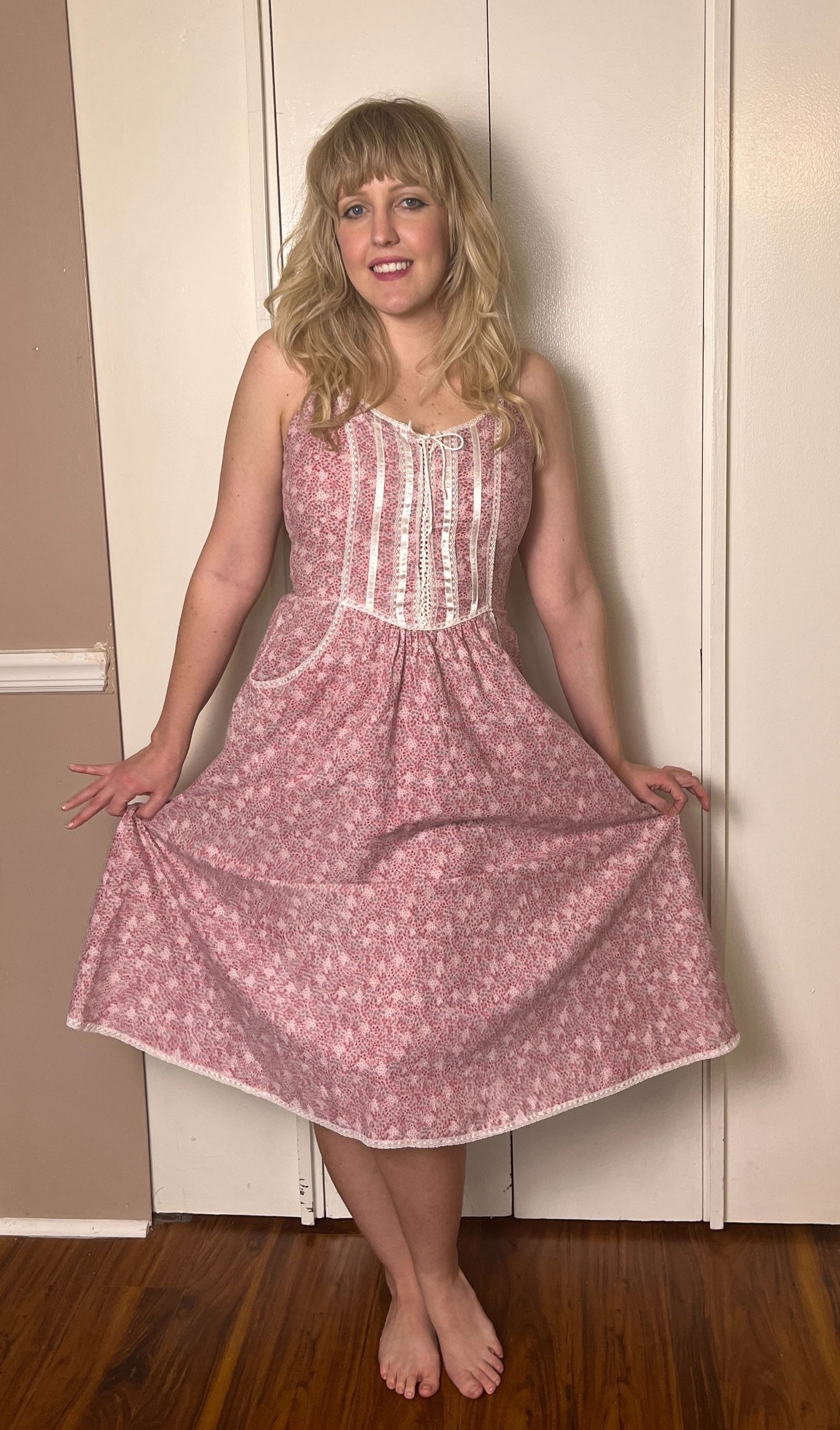 Vintage 1970's "Gunne Sax by Jessica McClintock" Pink Midi Sundress