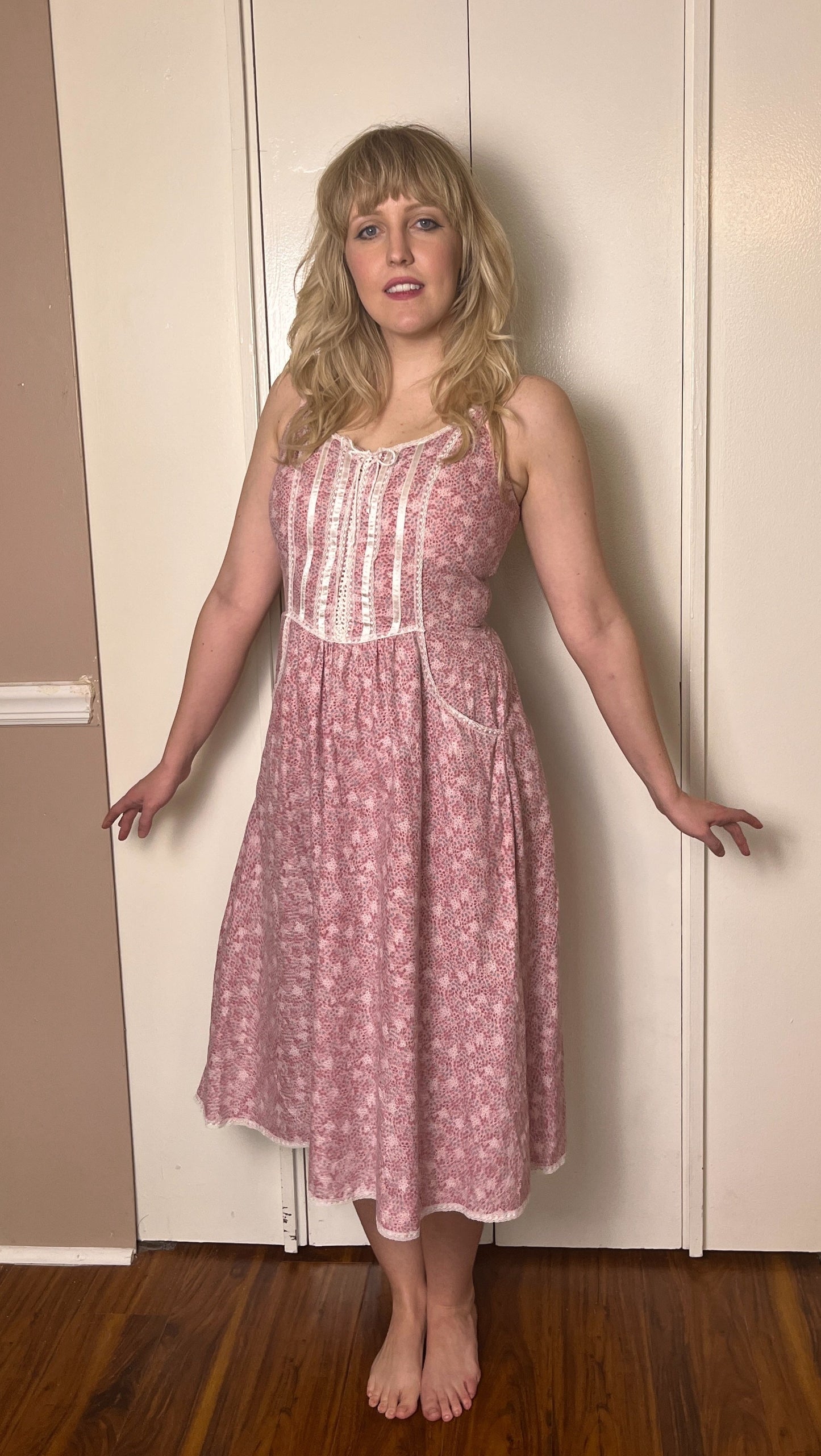 Vintage 1970's "Gunne Sax by Jessica McClintock" Pink Midi Sundress
