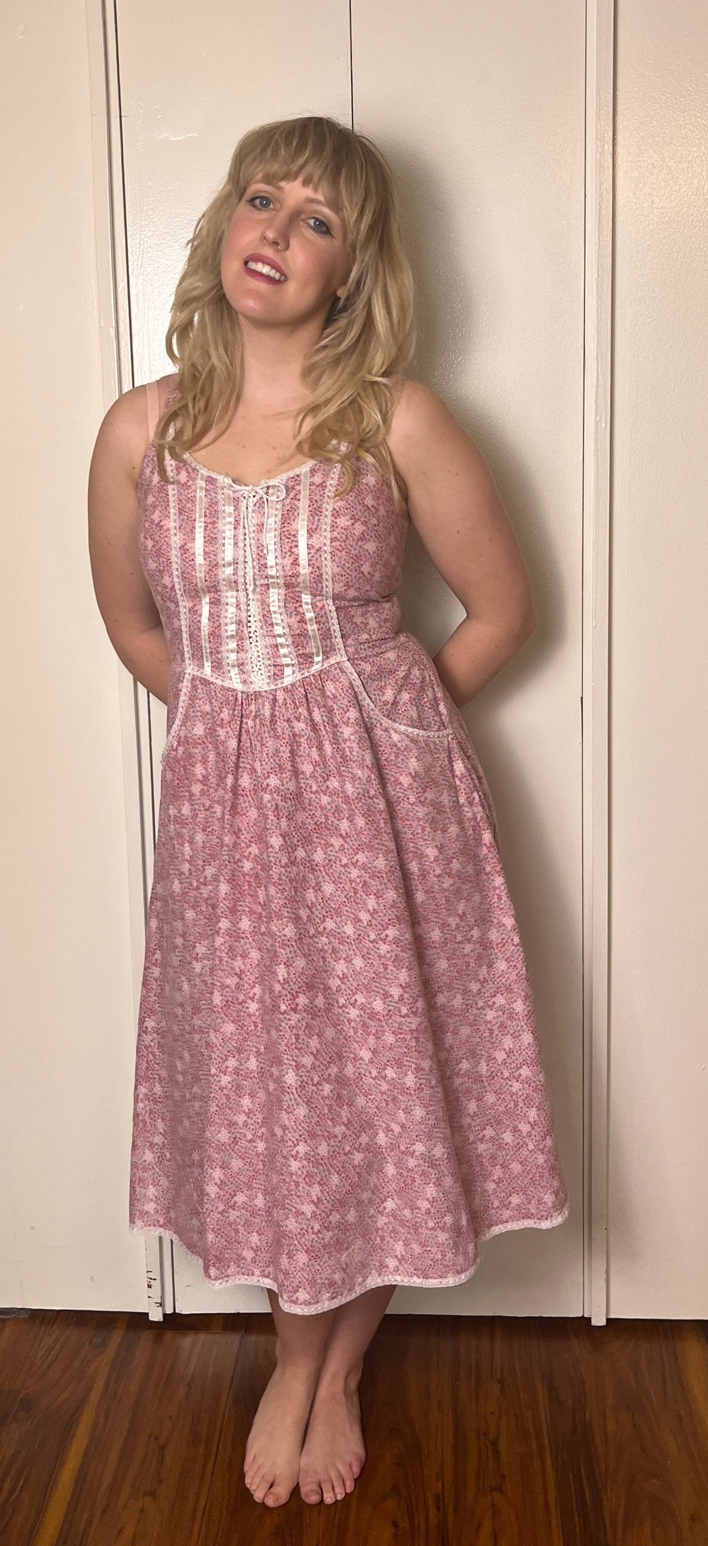 Vintage 1970's "Gunne Sax by Jessica McClintock" Pink Midi Sundress