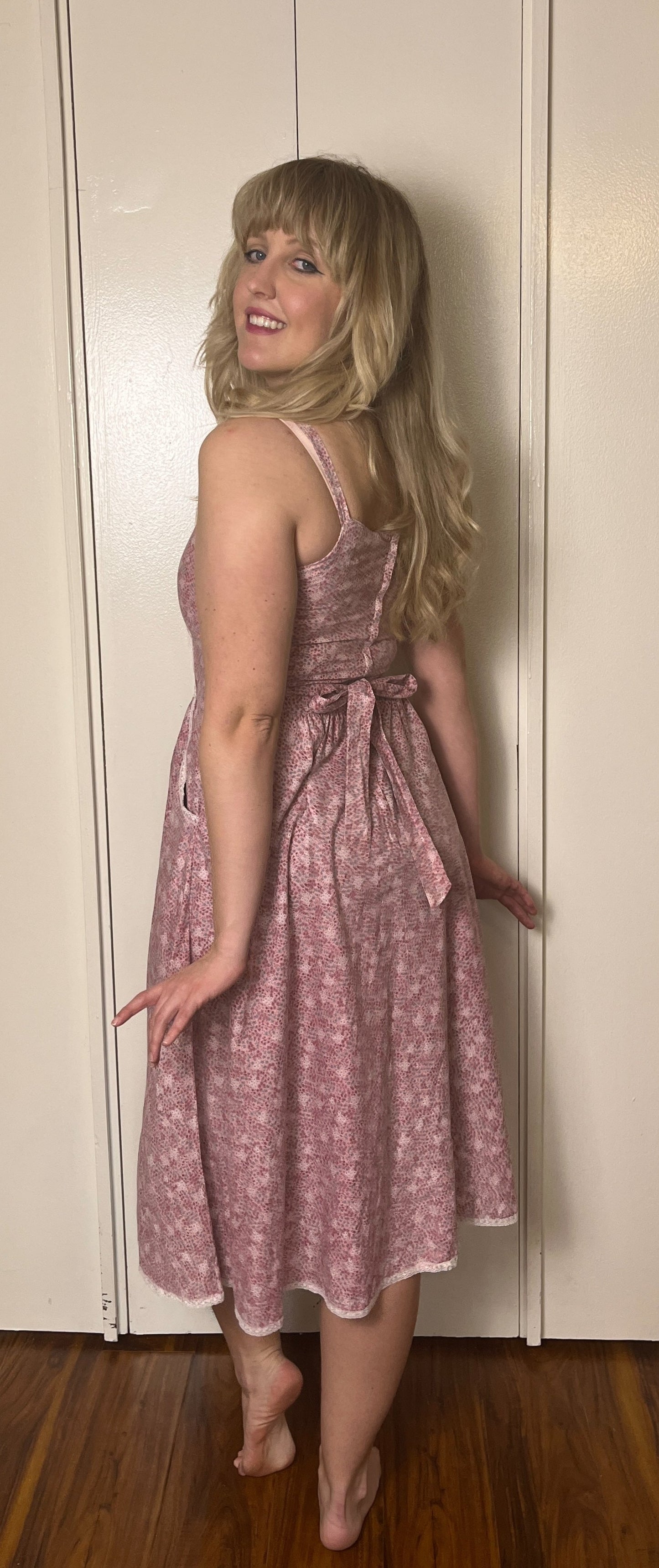 Vintage 1970's "Gunne Sax by Jessica McClintock" Pink Midi Sundress
