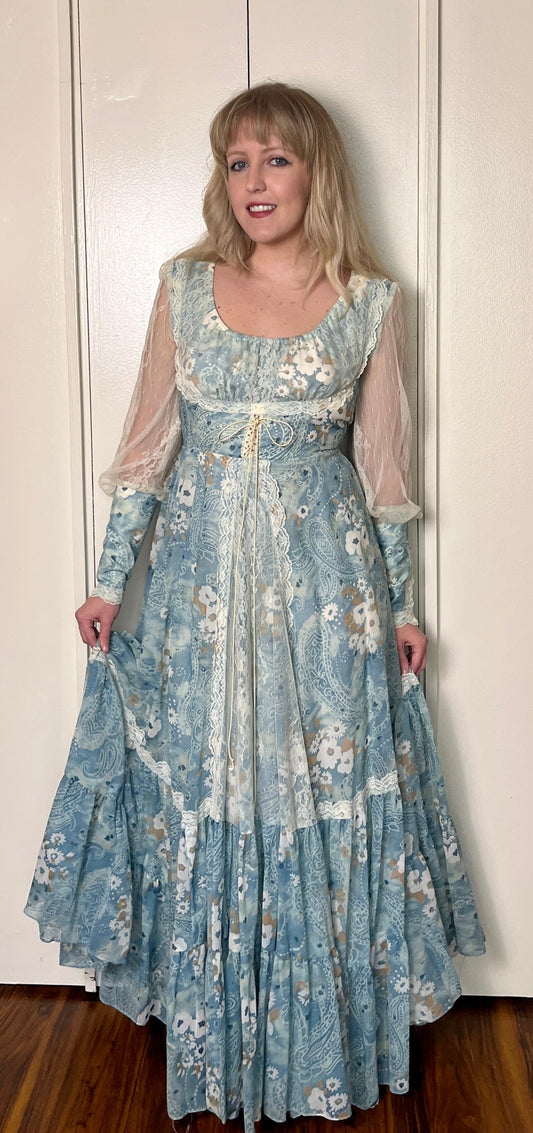 Vintage 1970's "Gunne Sax by Jessica McClintock" Blue (River Princess) Maxi Dress