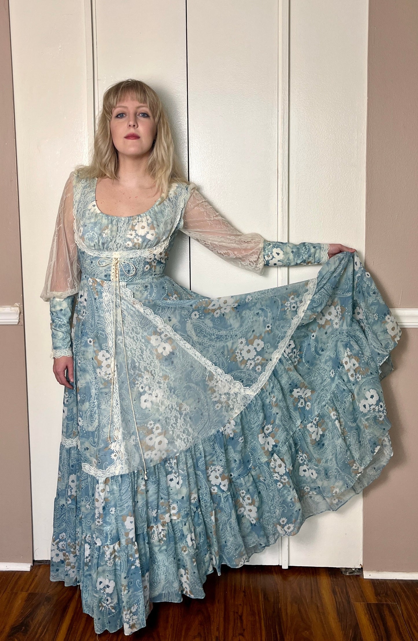 Vintage 1970's "Gunne Sax by Jessica McClintock" Blue (River Princess) Maxi Dress