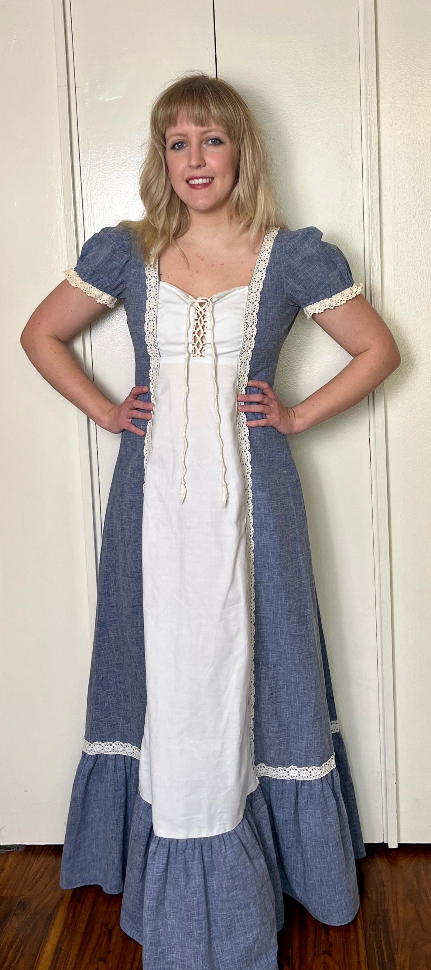 Vintage 1960's "Gunne Sax by Jessica McClintock" (Black Label) Denim Chambray Maxi Dress