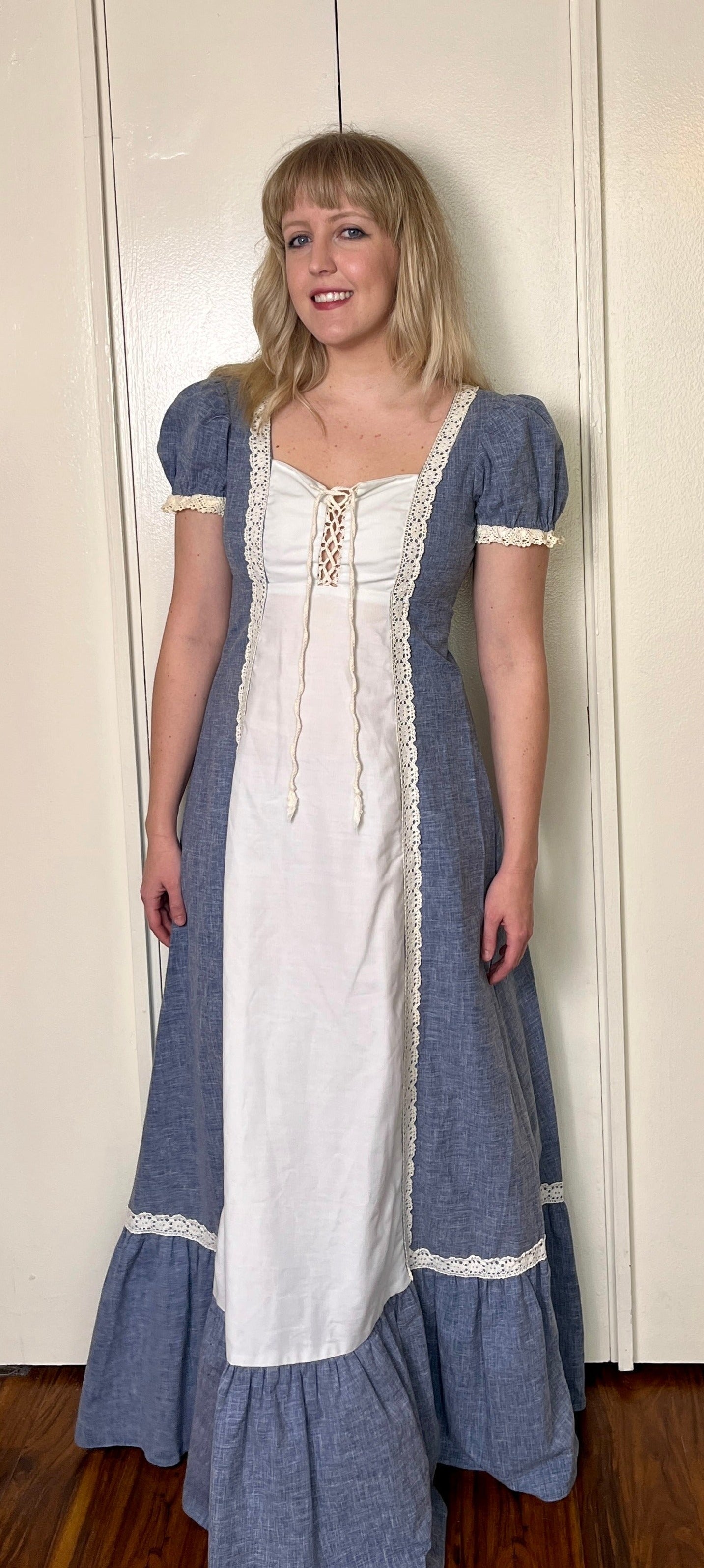 Vintage 1960's "Gunne Sax by Jessica McClintock" (Black Label) Denim Chambray Maxi Dress