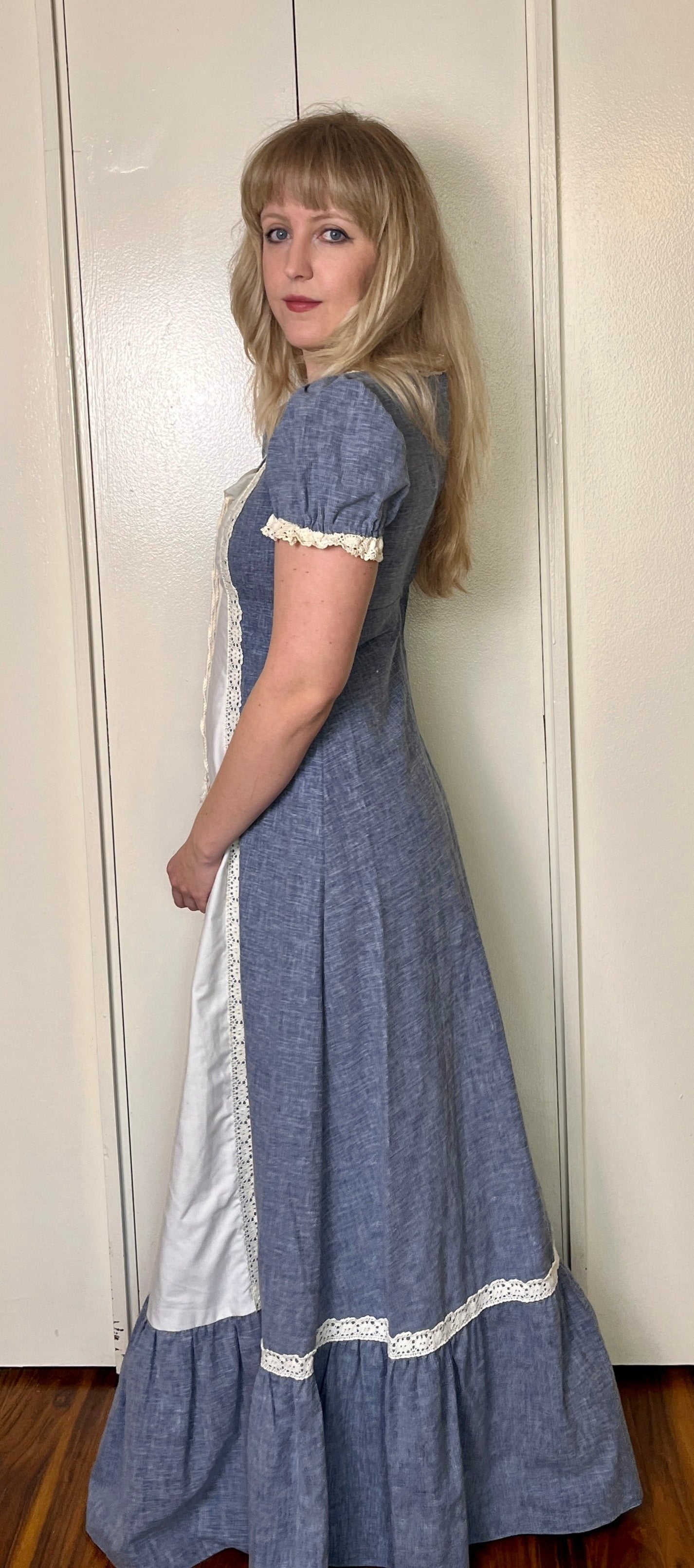 Vintage 1960's "Gunne Sax by Jessica McClintock" (Black Label) Denim Chambray Maxi Dress