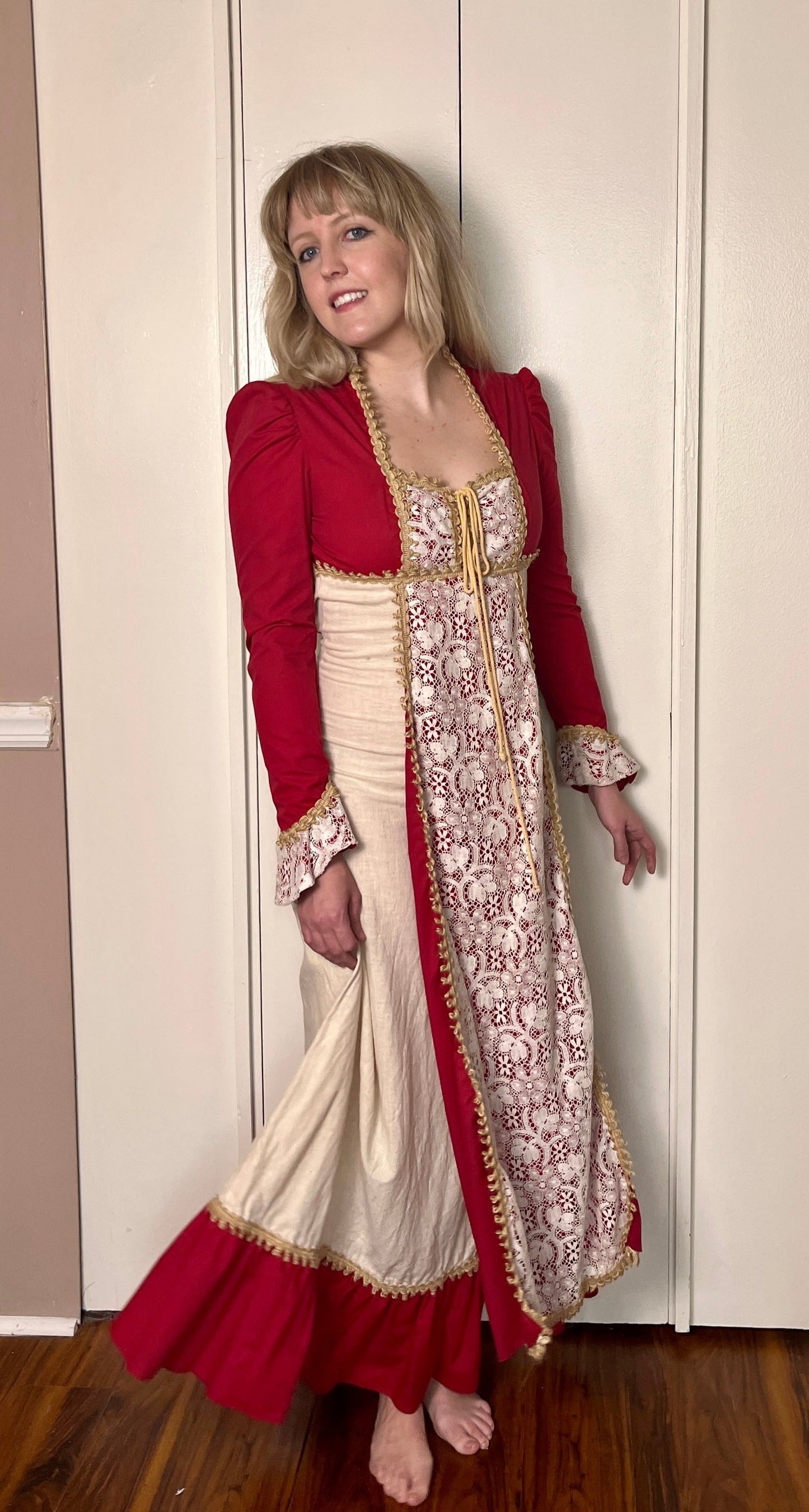 Vintage 1960's "Gunne Sax by Jessica McClintock" (Black Label) Red (Crimson Princess) Maxi Dress
