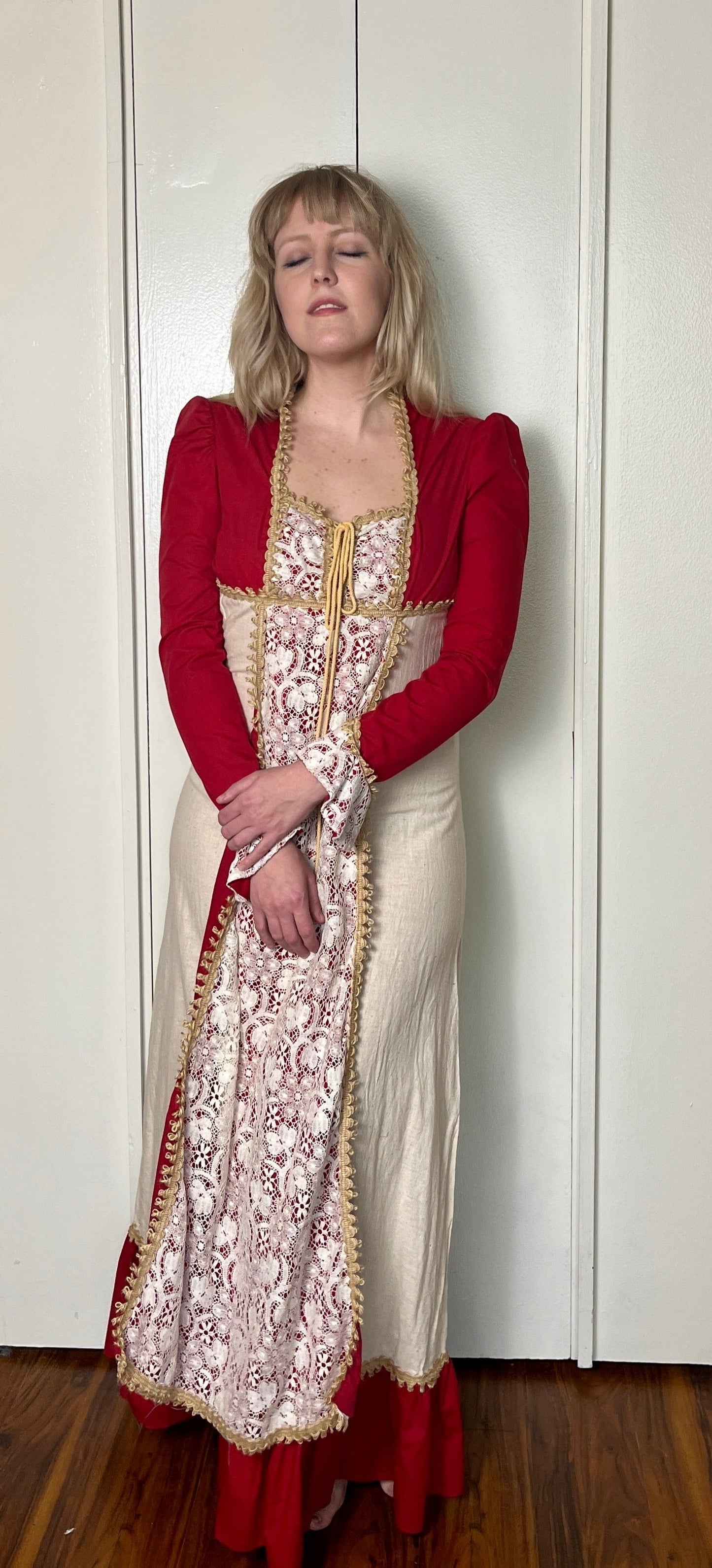 Vintage 1960's "Gunne Sax by Jessica McClintock" (Black Label) Red (Crimson Princess) Maxi Dress
