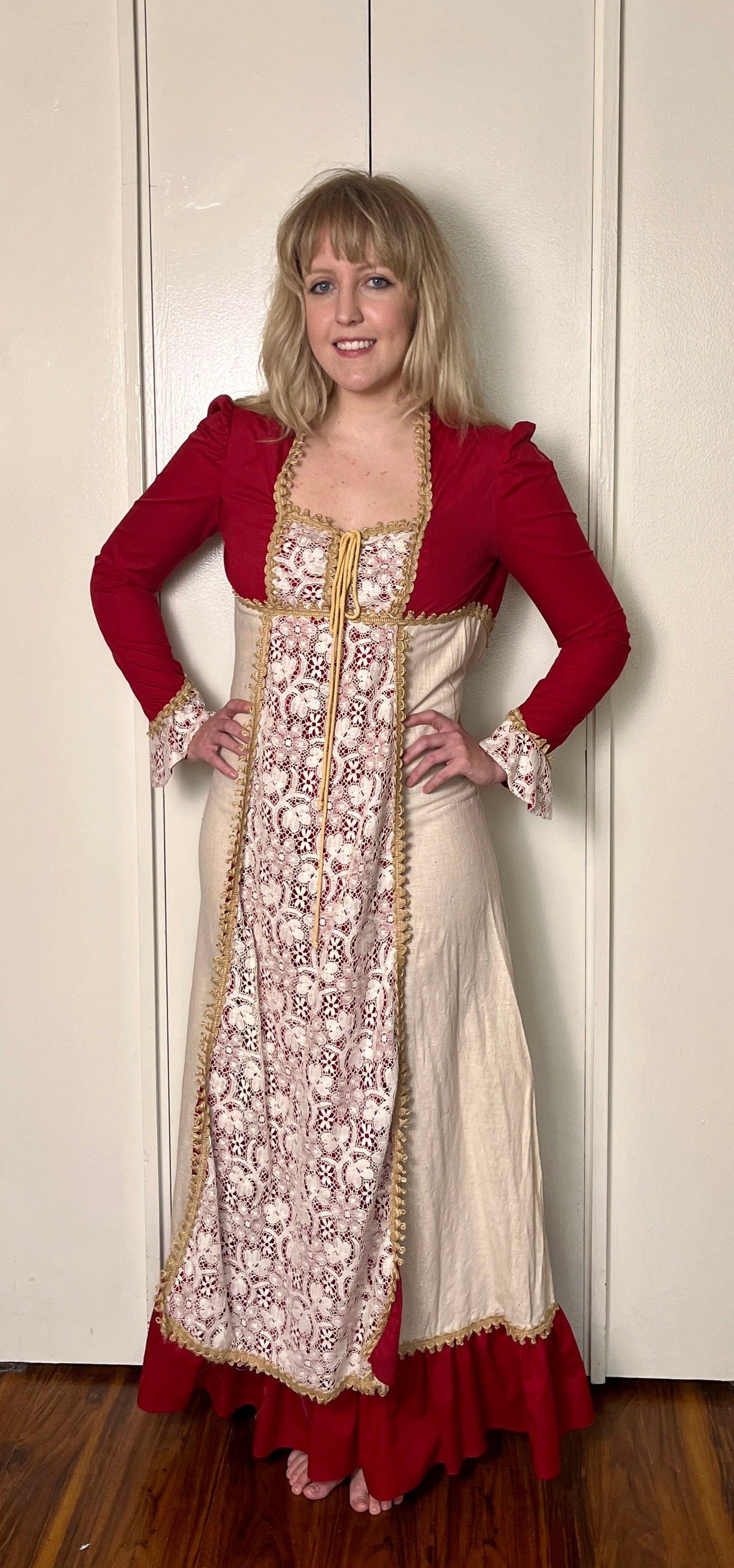 Vintage 1960's "Gunne Sax by Jessica McClintock" (Black Label) Red (Crimson Princess) Maxi Dress