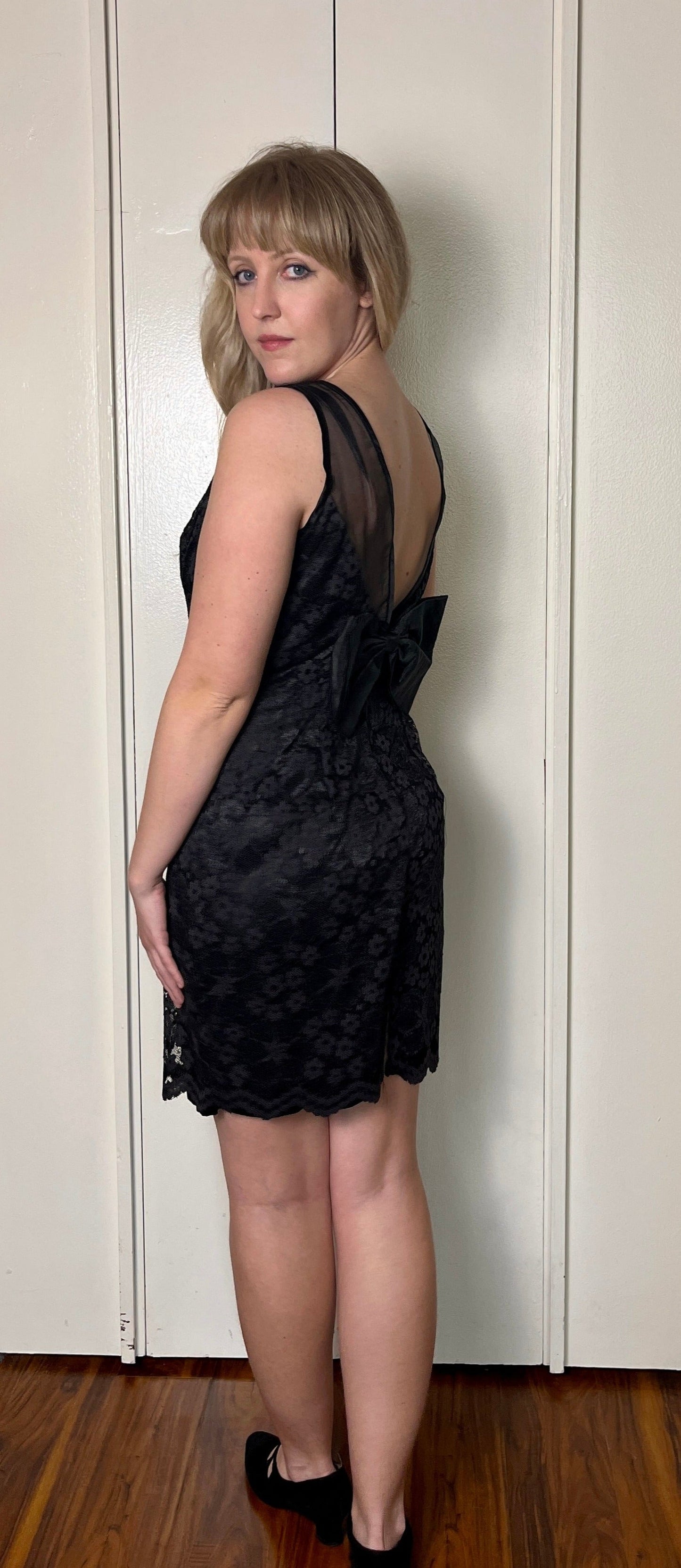 Vintage 1990's "Gunne Sax by Jessica McClintock" Black Lace Sequin Mini Dress
