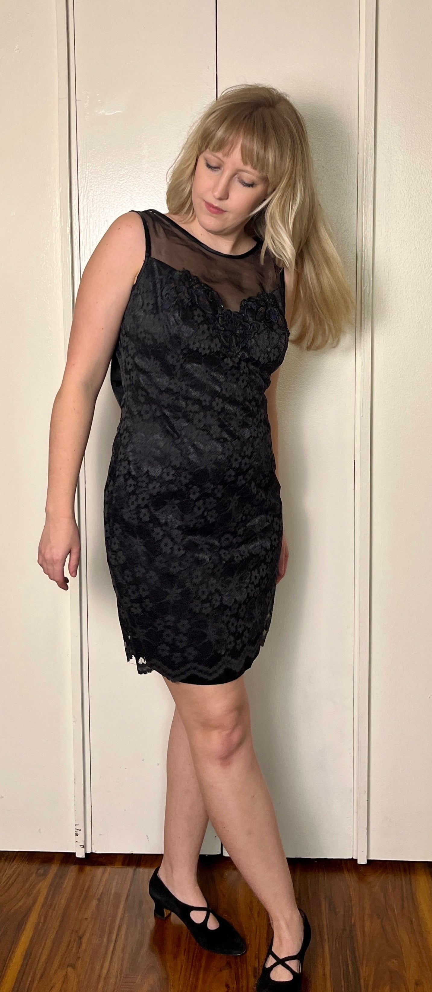 Vintage 1990's "Gunne Sax by Jessica McClintock" Black Lace Sequin Mini Dress