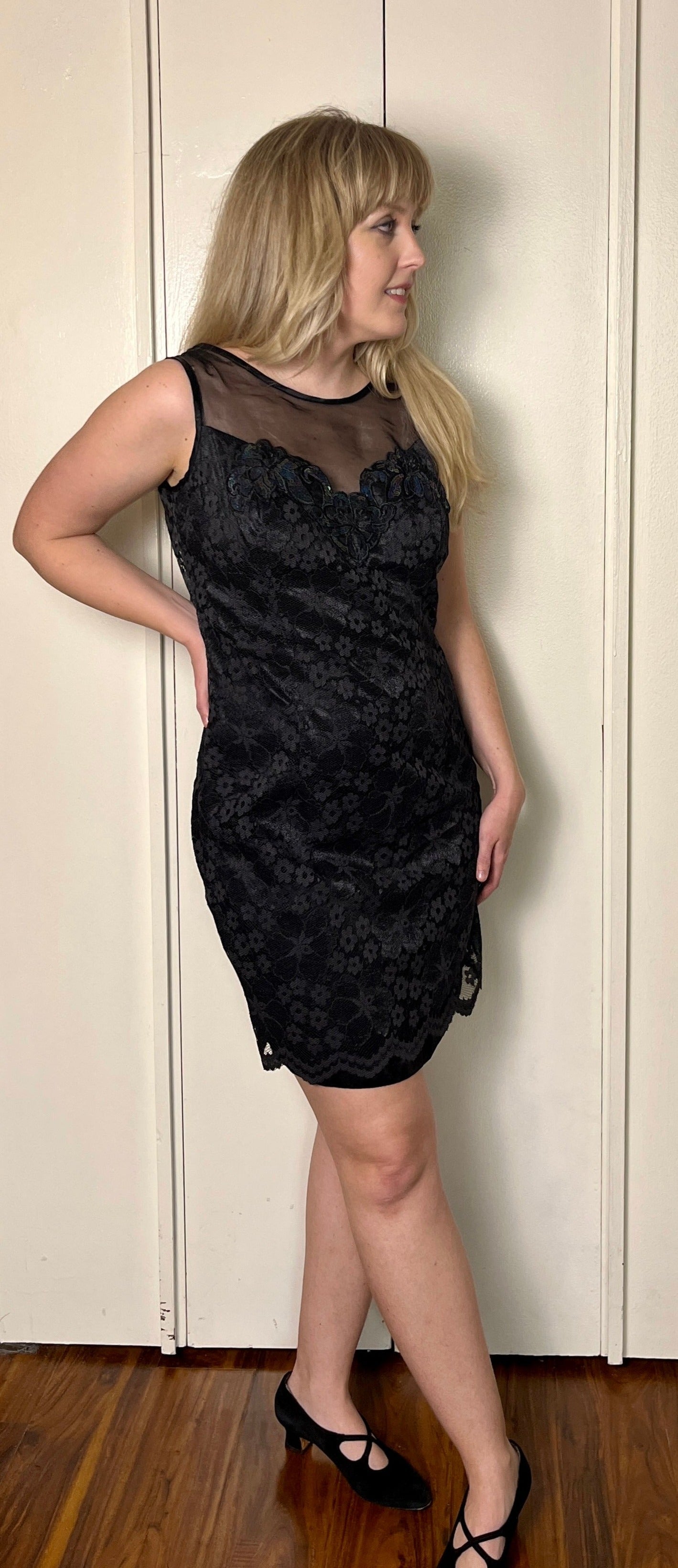 Vintage 1990's "Gunne Sax by Jessica McClintock" Black Lace Sequin Mini Dress