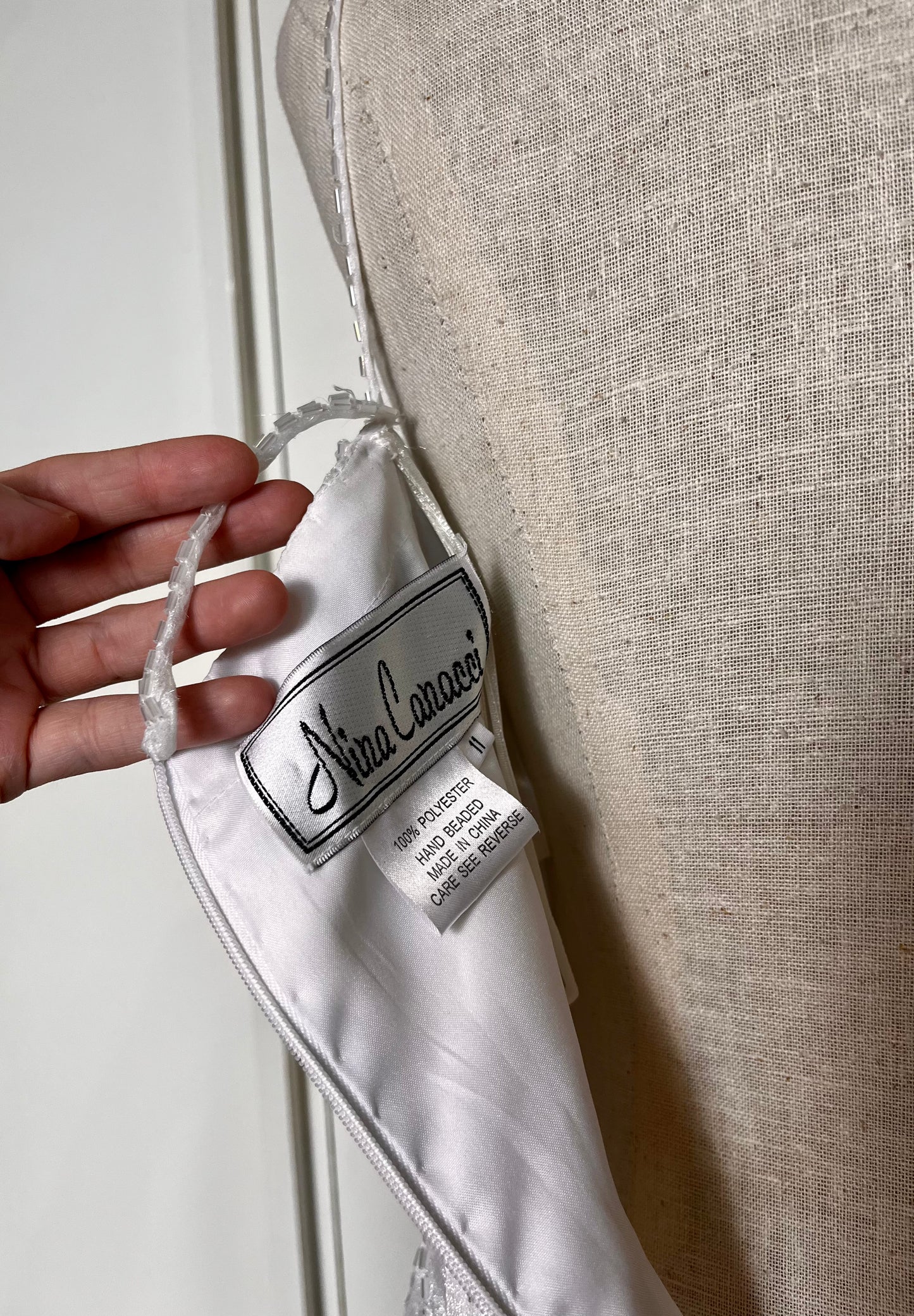 Vintage Y2K "Nina Canacci" White Flowers Beaded Gown