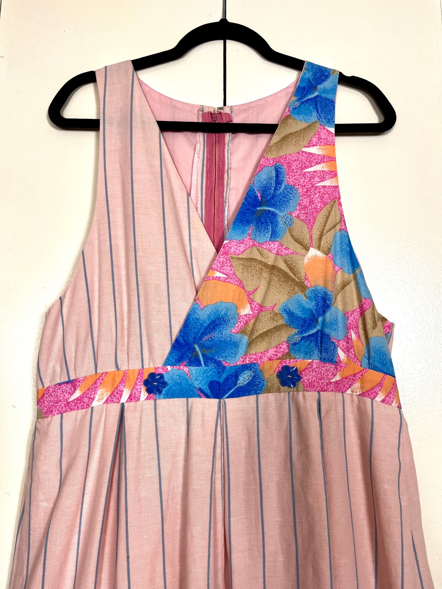 Vintage 1980's Beach Floral Pink Romper