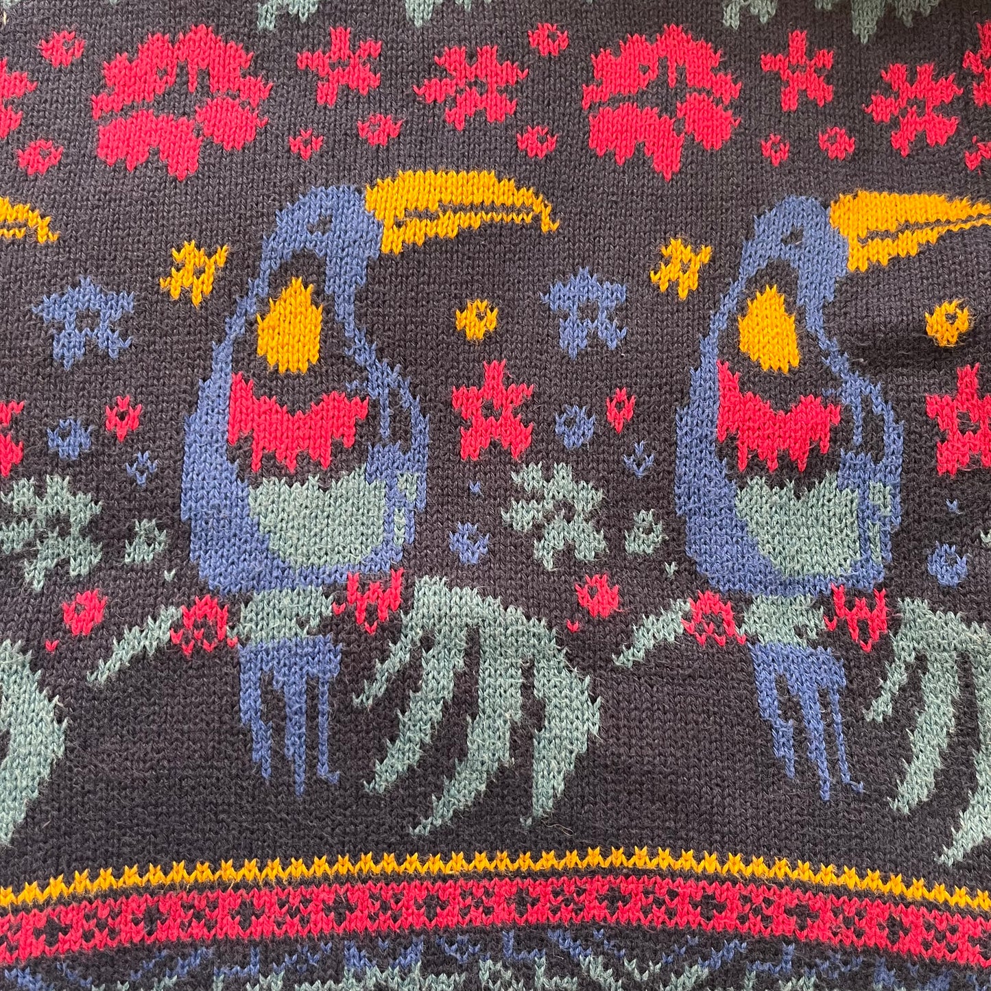 Vintage 1990's "Laura Ashley" Toucan-Print Blue Sweater