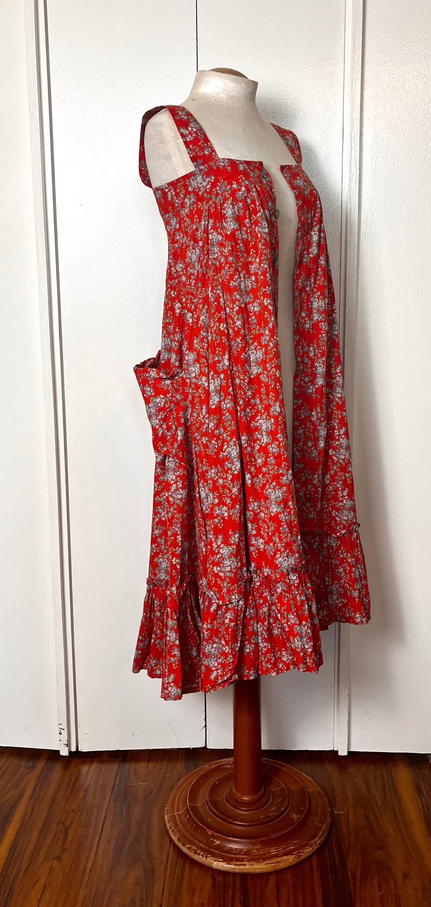 Vintage 1970's "Laura Ashley" (Carno Label) Red Calico Tent Dress