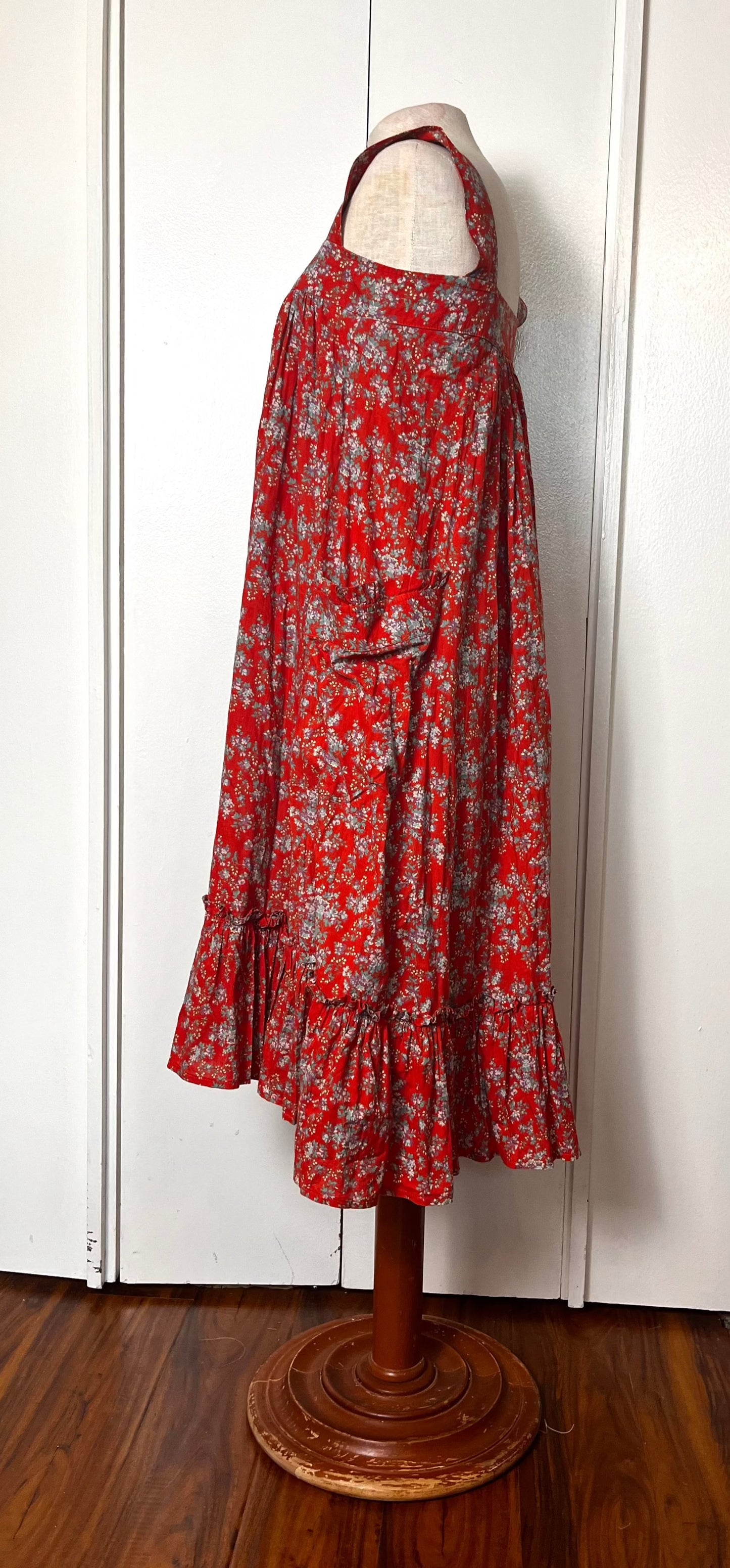 Vintage 1970's "Laura Ashley" (Carno Label) Red Calico Tent Dress