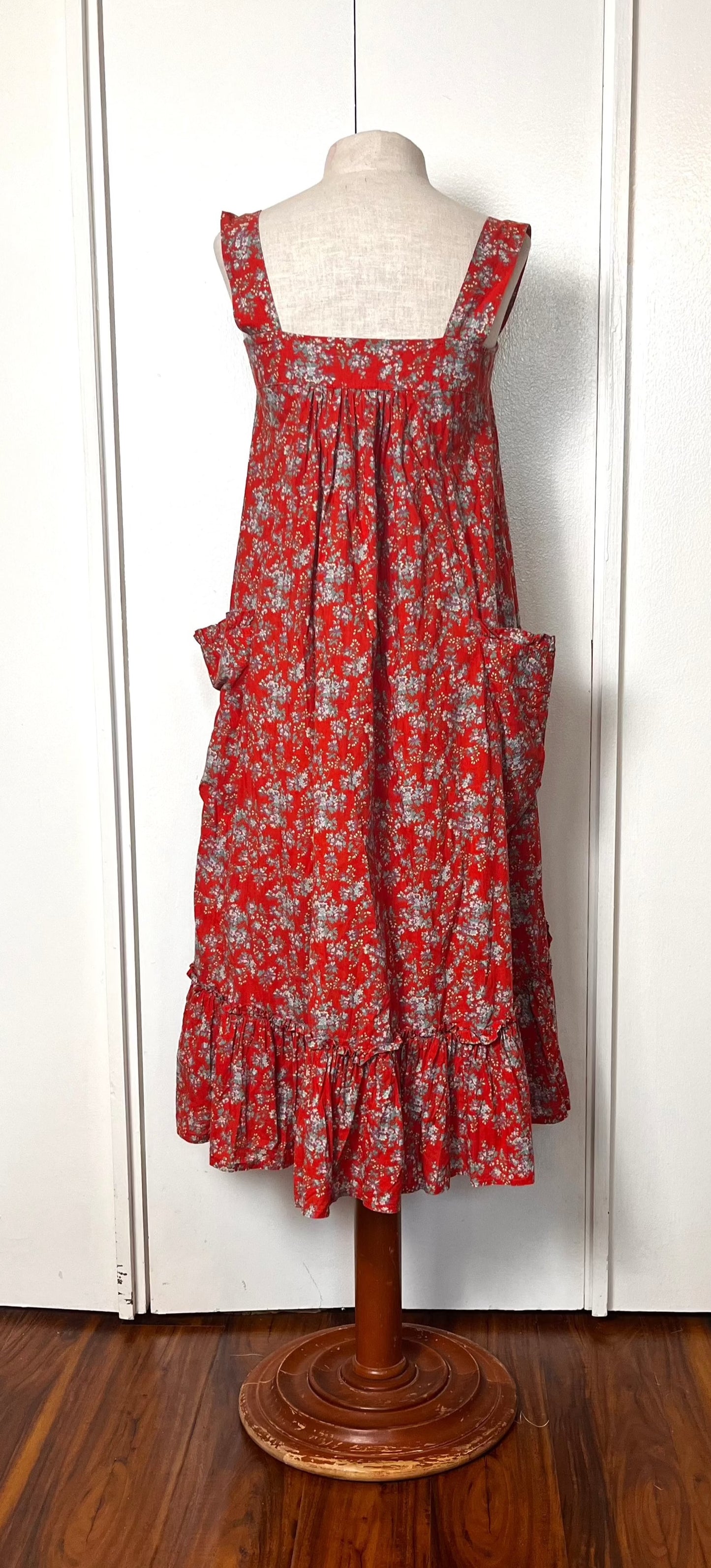 Vintage 1970's "Laura Ashley" (Carno Label) Red Calico Tent Dress