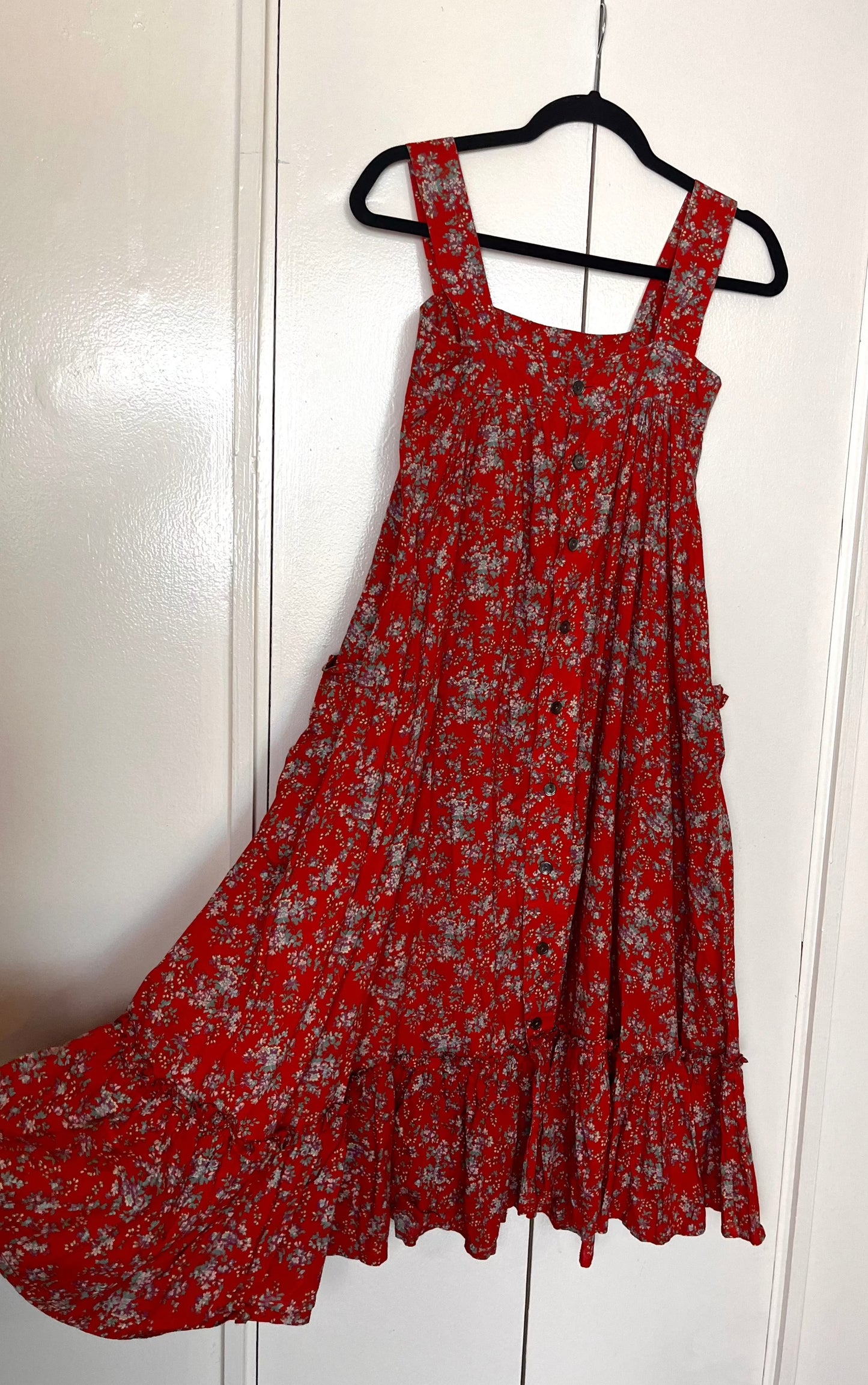 Vintage 1970's "Laura Ashley" (Carno Label) Red Calico Tent Dress