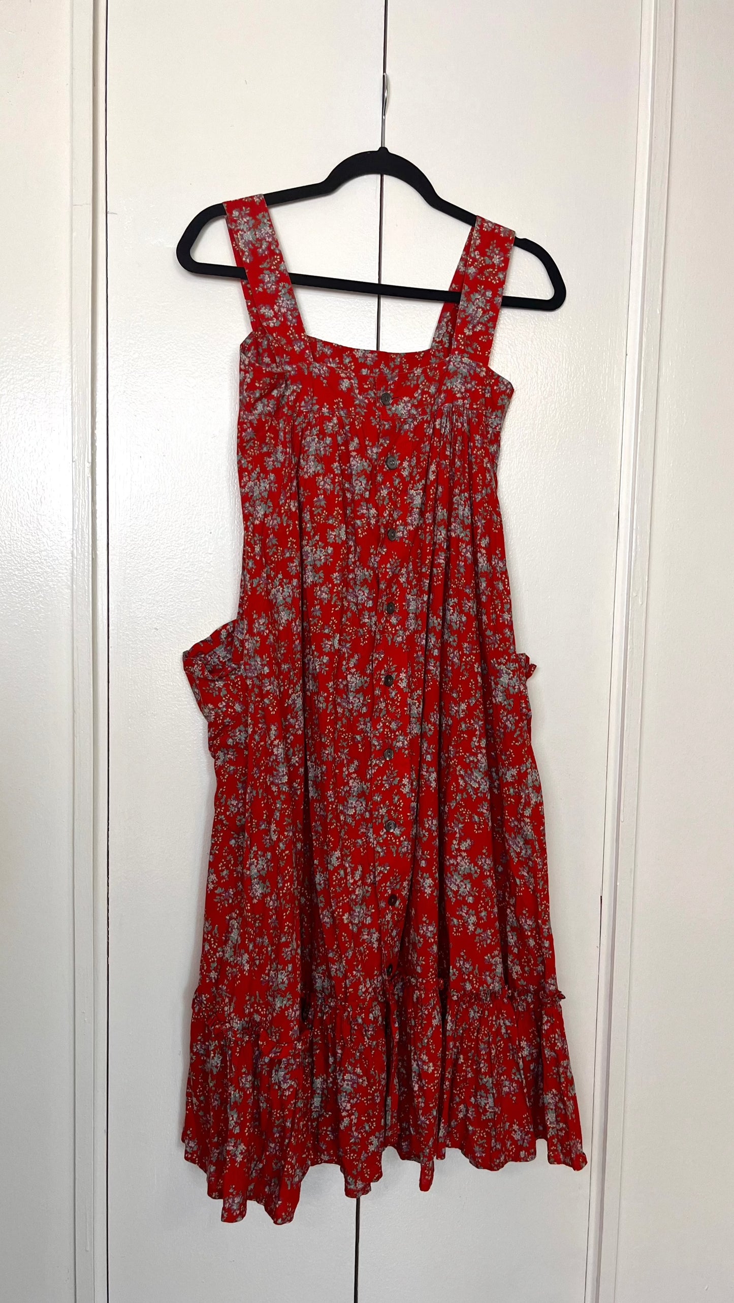 Vintage 1970's "Laura Ashley" (Carno Label) Red Calico Tent Dress