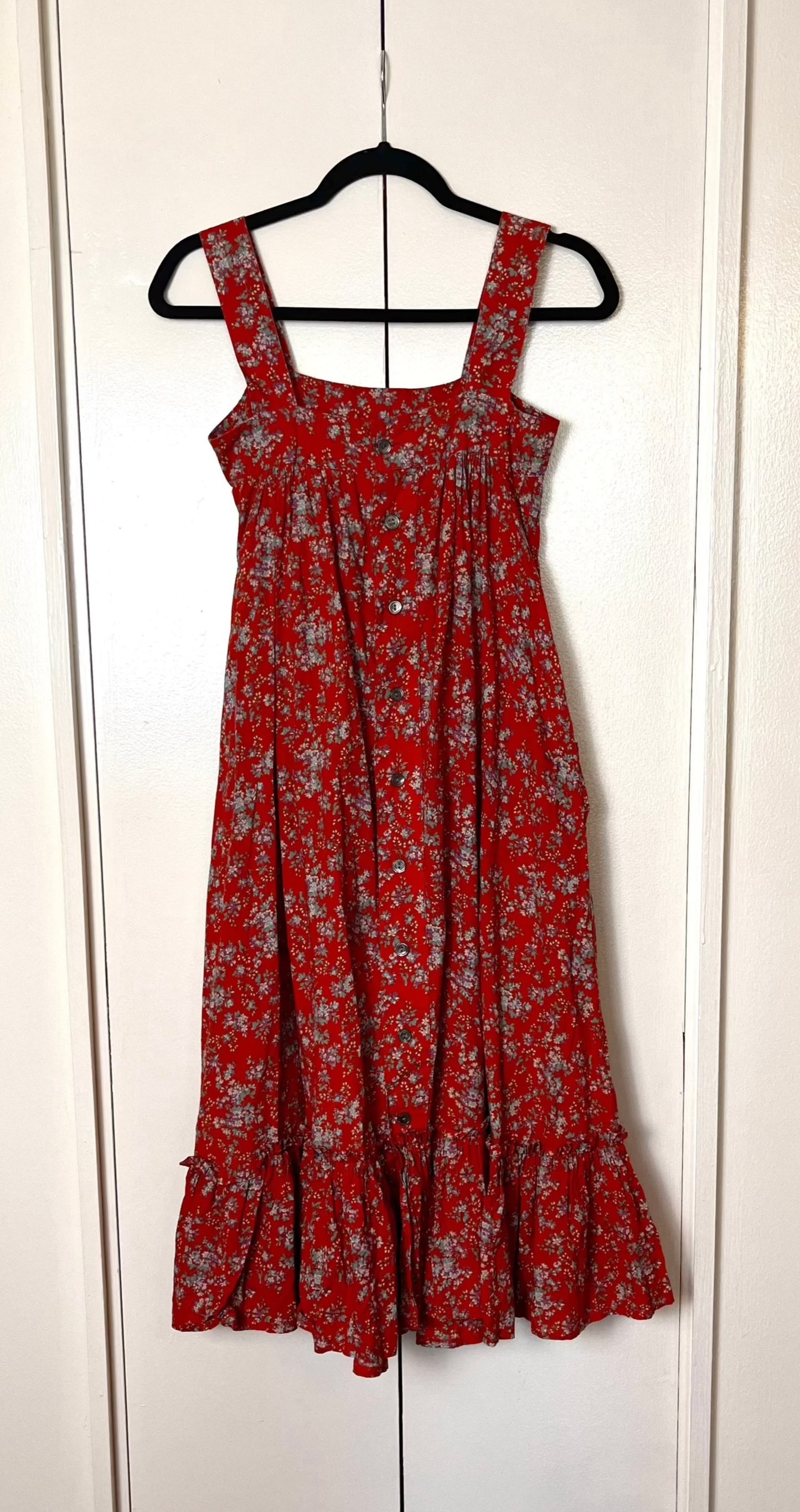 Vintage 1970's "Laura Ashley" (Carno Label) Red Calico Tent Dress