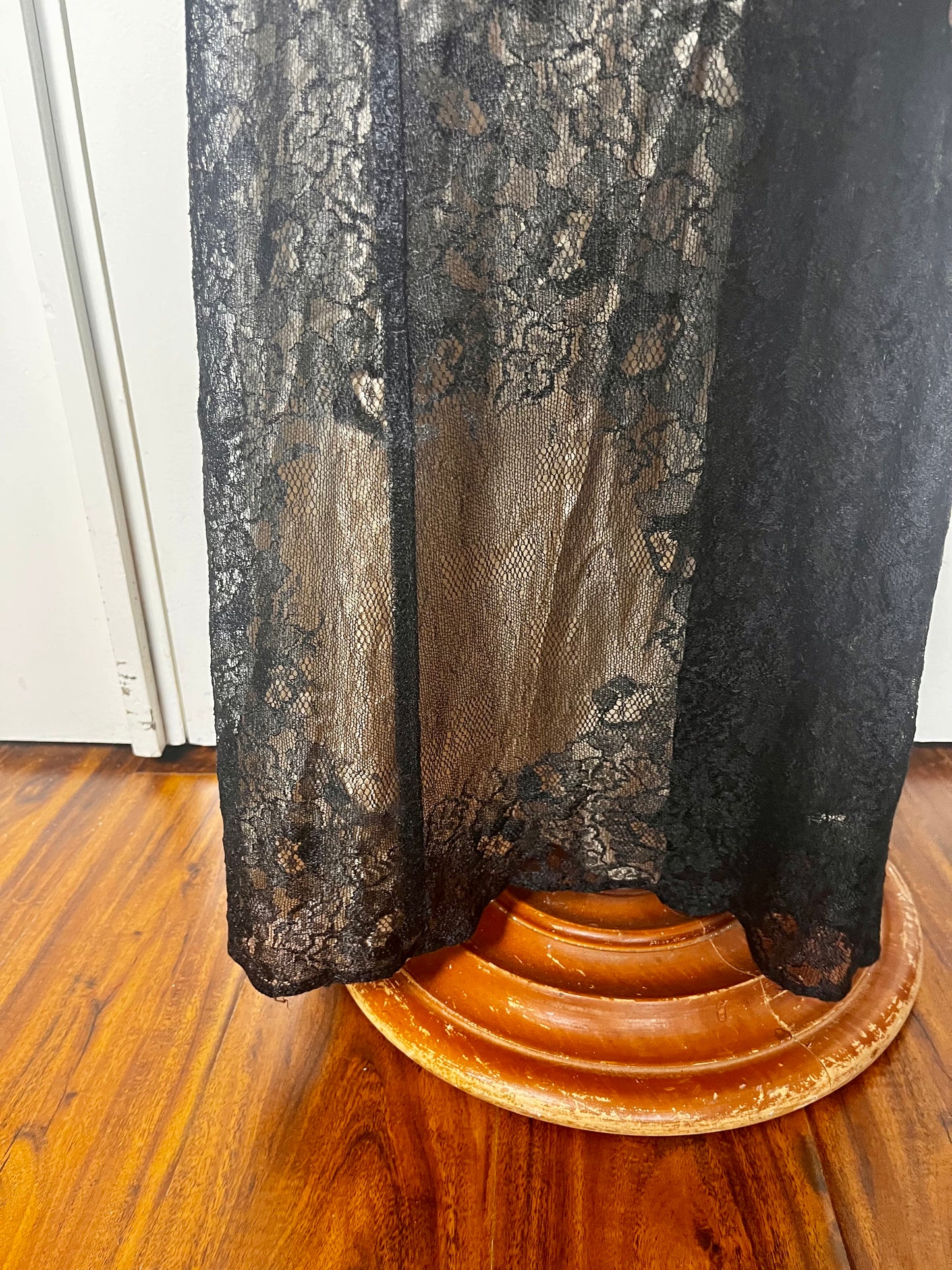 Vintage 1990's "Roberta" Black Lace One Shoulder Maxi Dress (Flawed)