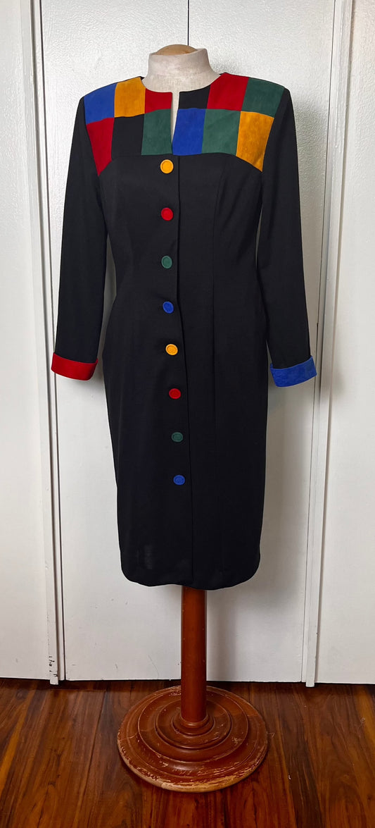 Vintage 1990's "Melissa Petites" Color-block Long Sleeve Mini Dress