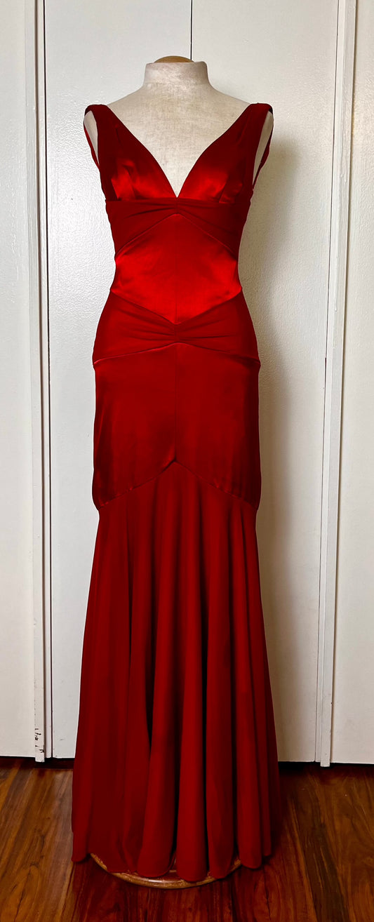 Vintage Y2K "Cache" Red Satin & Mesh Maxi Dress