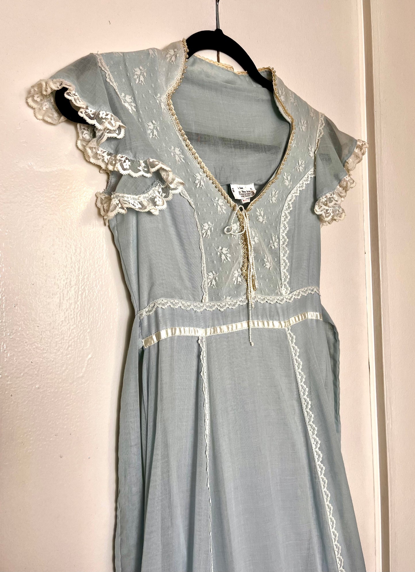 Vintage 1970's "Union-Made" Light Blue Short Sleeve Prairie Maxi Dress
