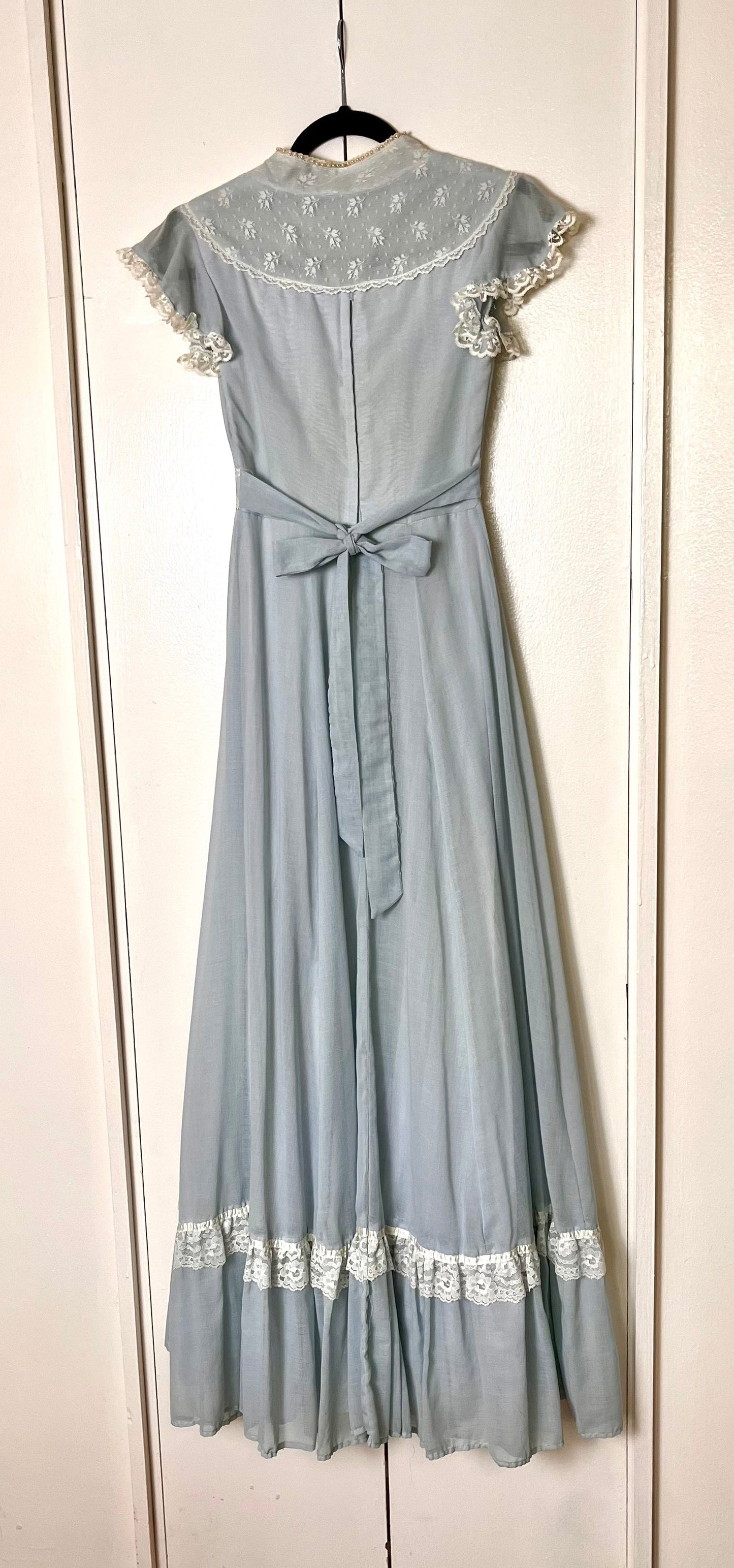 Vintage 1970's "Union-Made" Light Blue Short Sleeve Prairie Maxi Dress