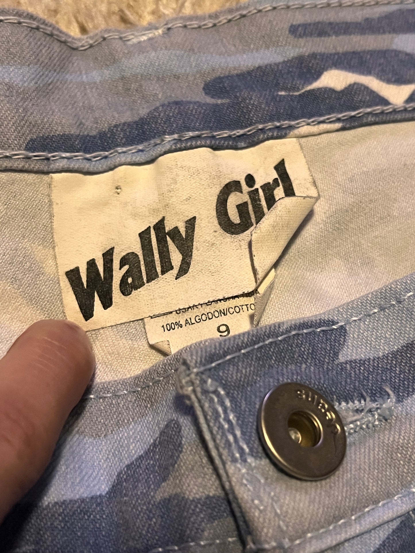 Vintage Y2K "Wally Girl" Blue & White Camouflage-Print Jeans