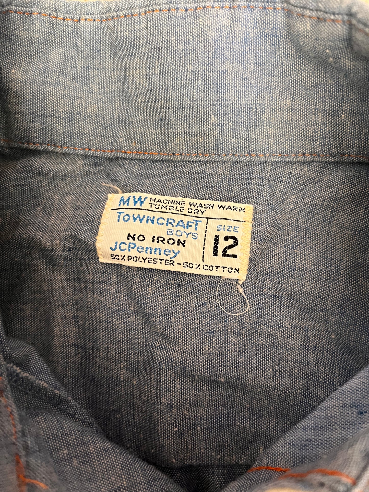 Vintage 1970's "JCPenney" Denim Chambray Long Sleeve Blouse with Patchwork Flower Appliqués