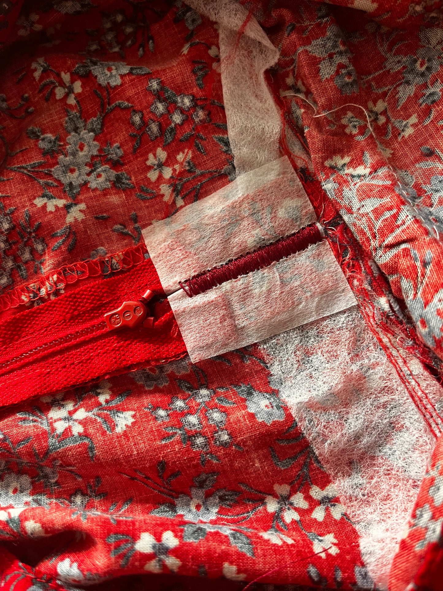 Vintage 1970's "Gunne Sax by Jessica McClintock" Denim & Red Calico Sailor Collar Midi Dress