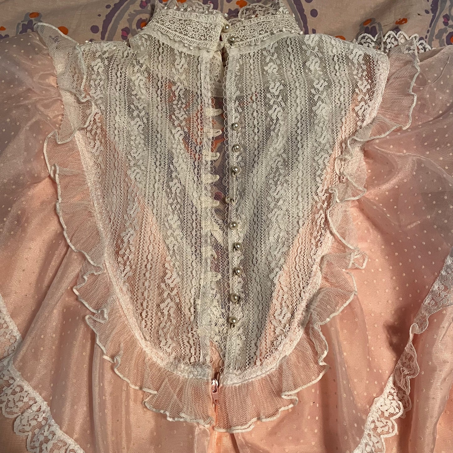 Vintage 1980’s "Gunne Sax by Jessica McClintock" Light Pink Swiss Dot & Lace Ballgown