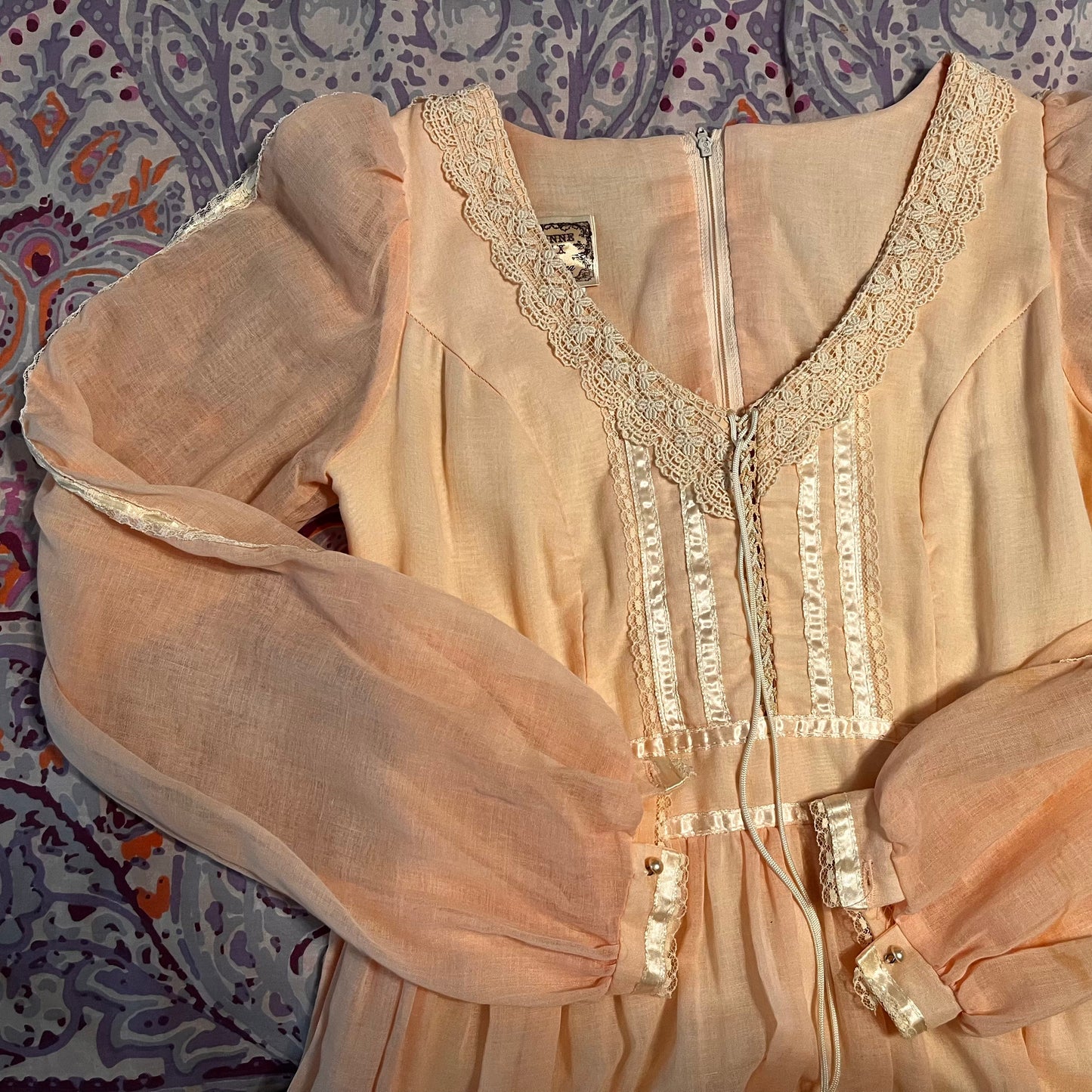 Vintage 1970’s "Gunne Sax by Jessica McClintock" Baby Pink Long Sleeve Maxi Dress